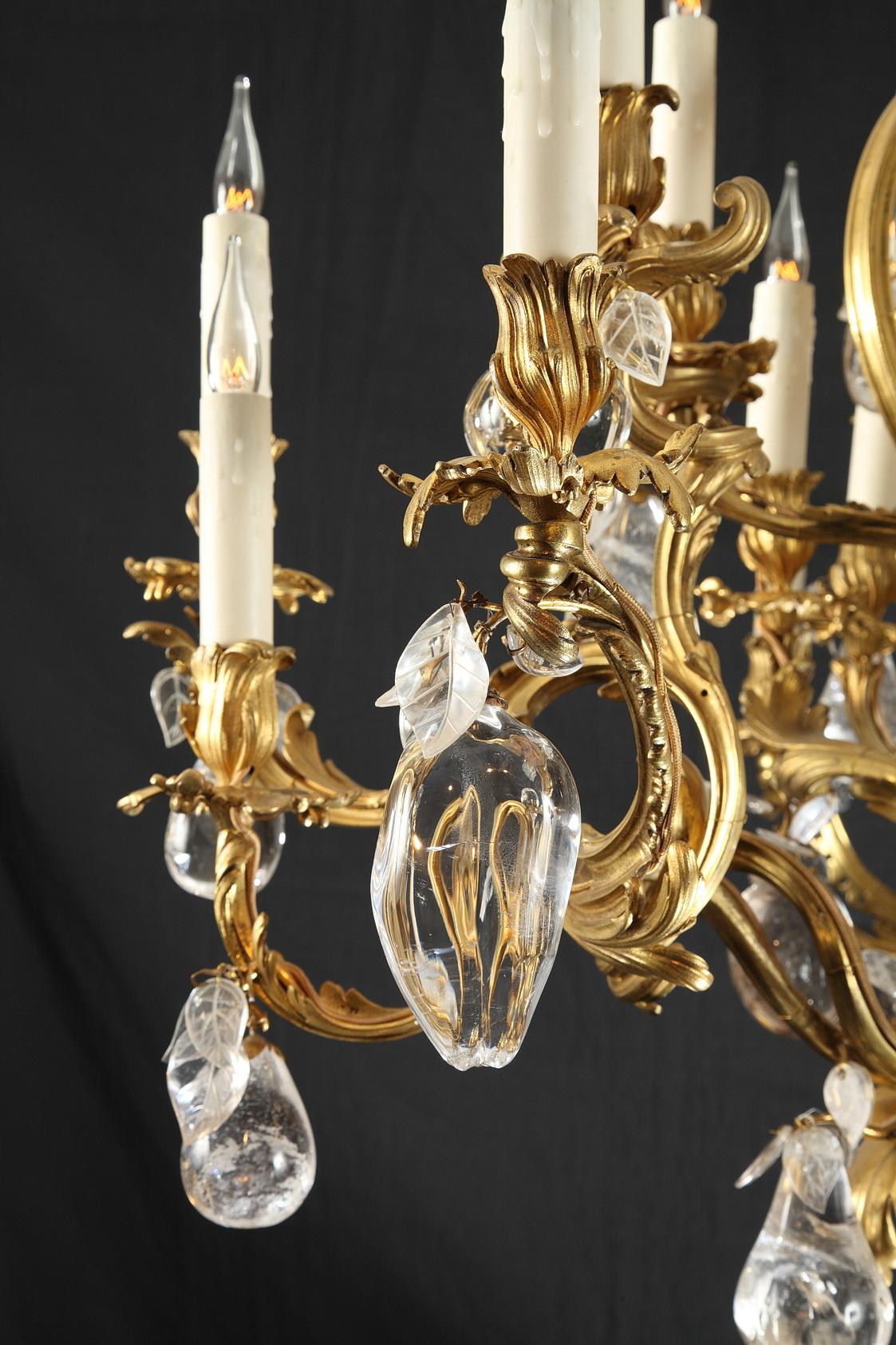 Rare Rock Crystal Chandelier Attributed to L. Messagé, France, circa 1890 For Sale 3