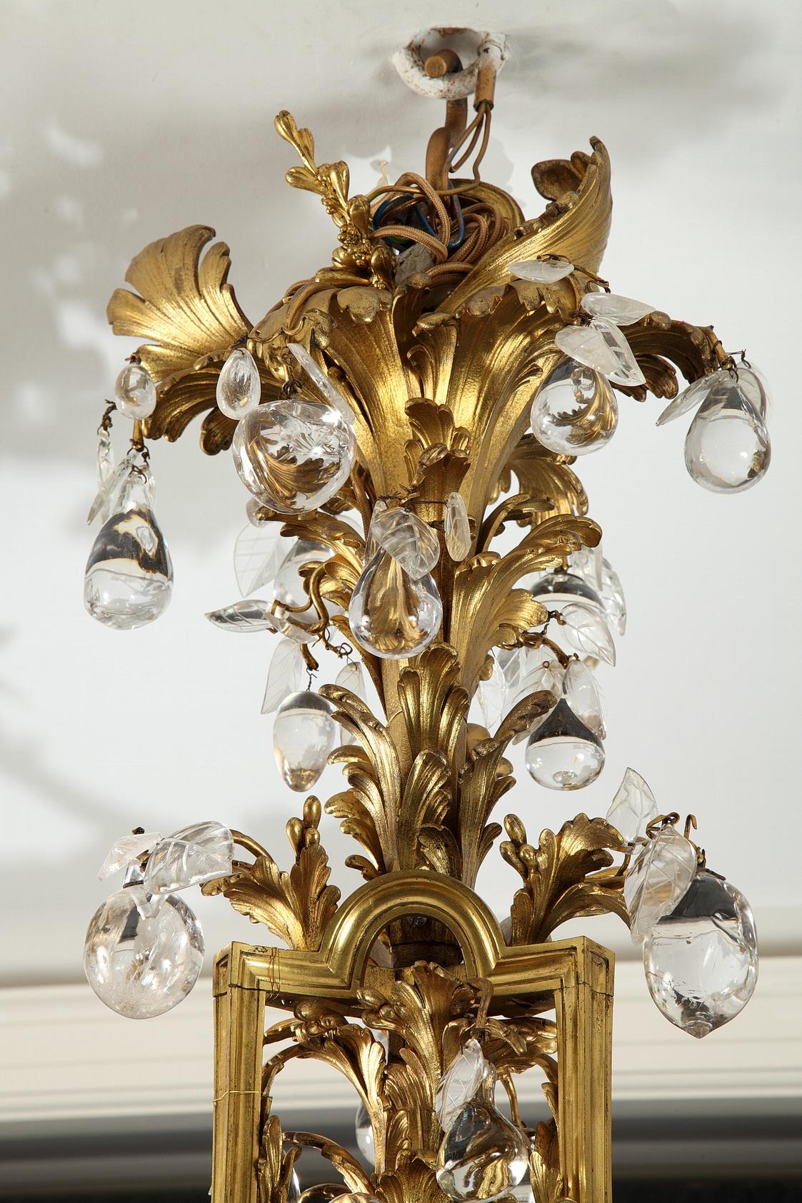 Louis XV Rare Rock Crystal Chandelier Attributed to L. Messagé, France, circa 1890 For Sale