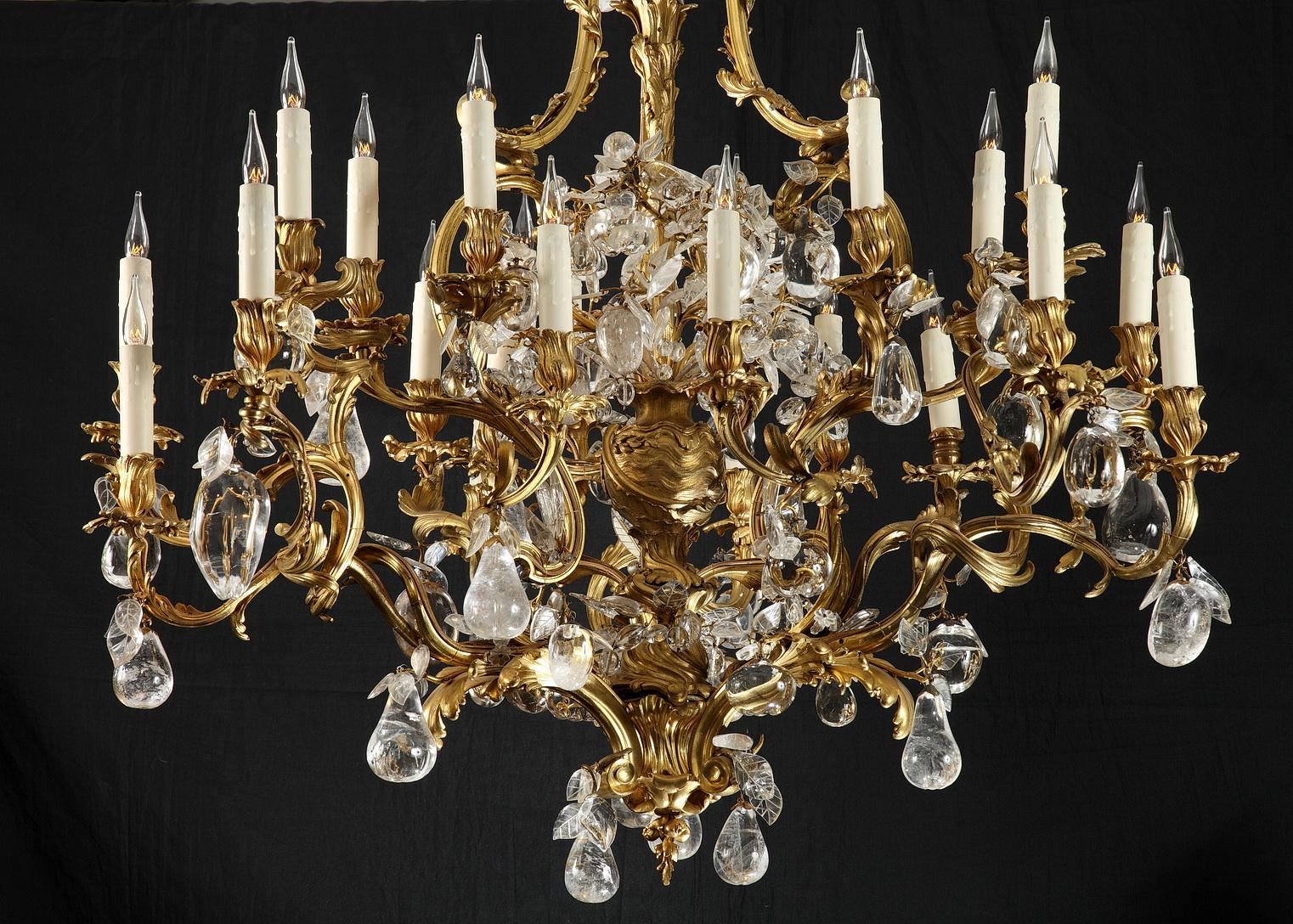 French Rare Rock Crystal Chandelier Attributed to L. Messagé, France, circa 1890 For Sale