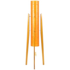 Rare Rocket Freestanding Floor Lamp in Fiber Glass and Wood Czechoslovakia, 1950