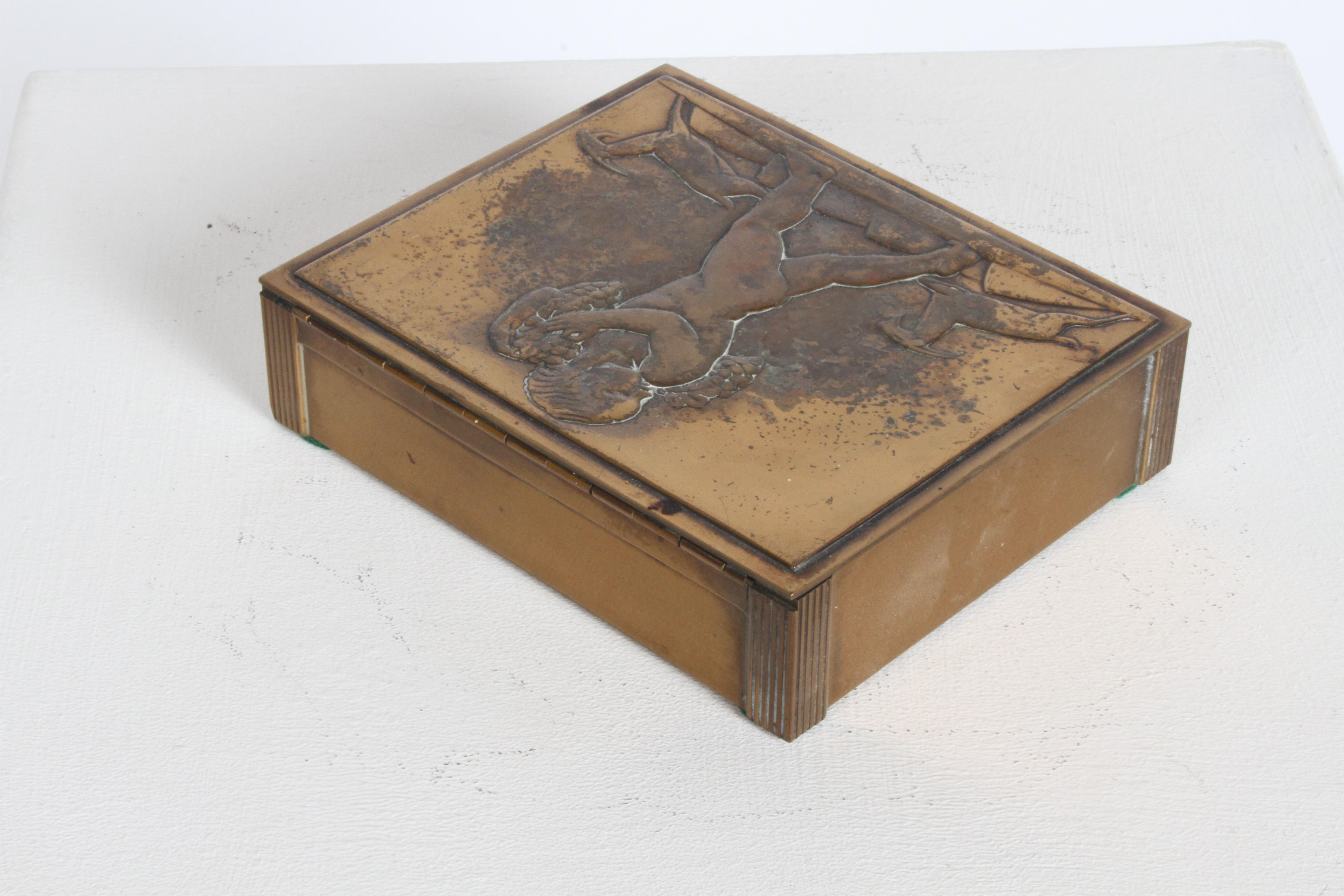 Rare Rockwell Kent for Chase Bacchus Art Deco Copper Cigarette Box For Sale 4