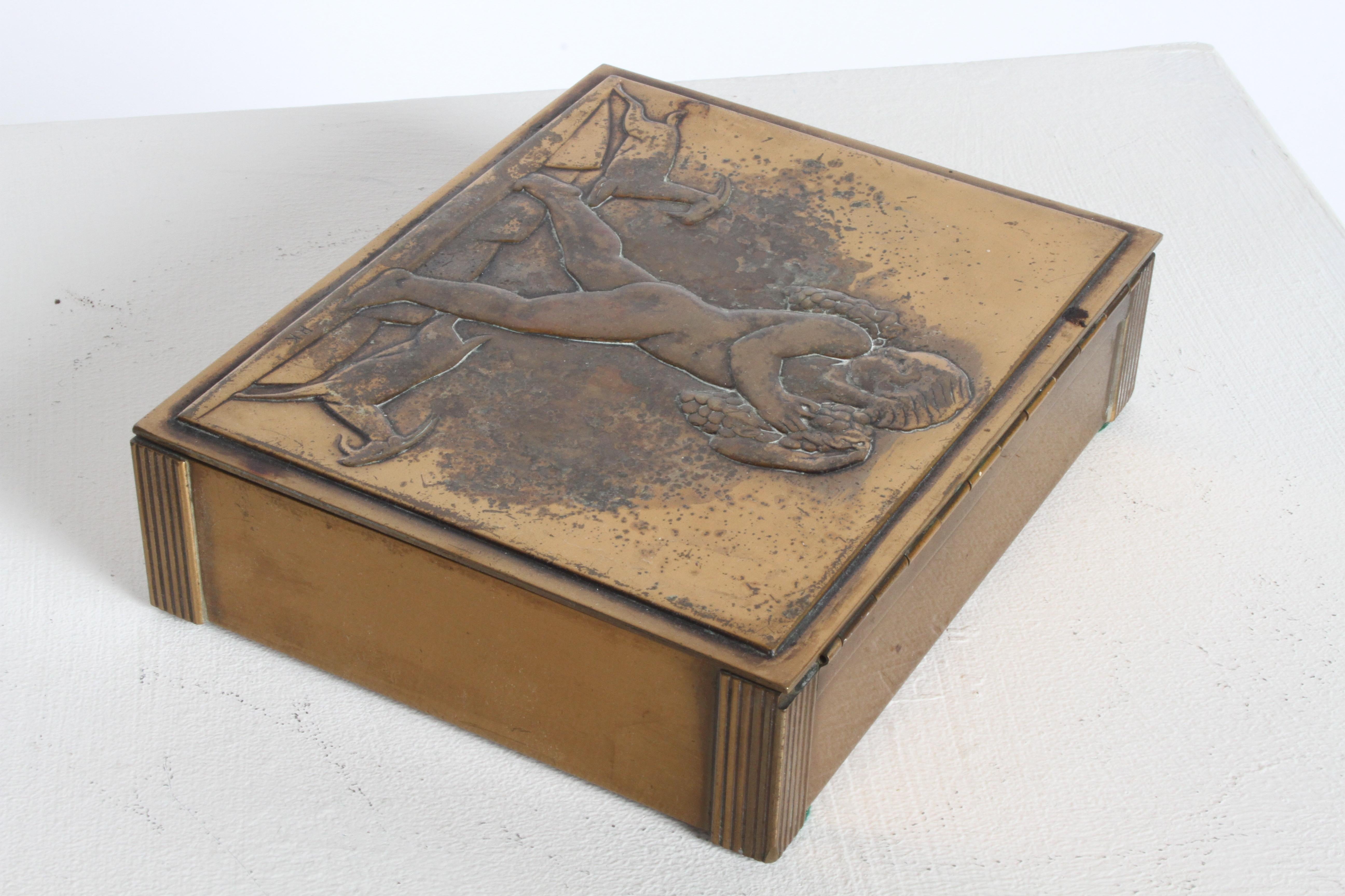 Rare Rockwell Kent for Chase Bacchus Art Deco Copper Cigarette Box For Sale 6