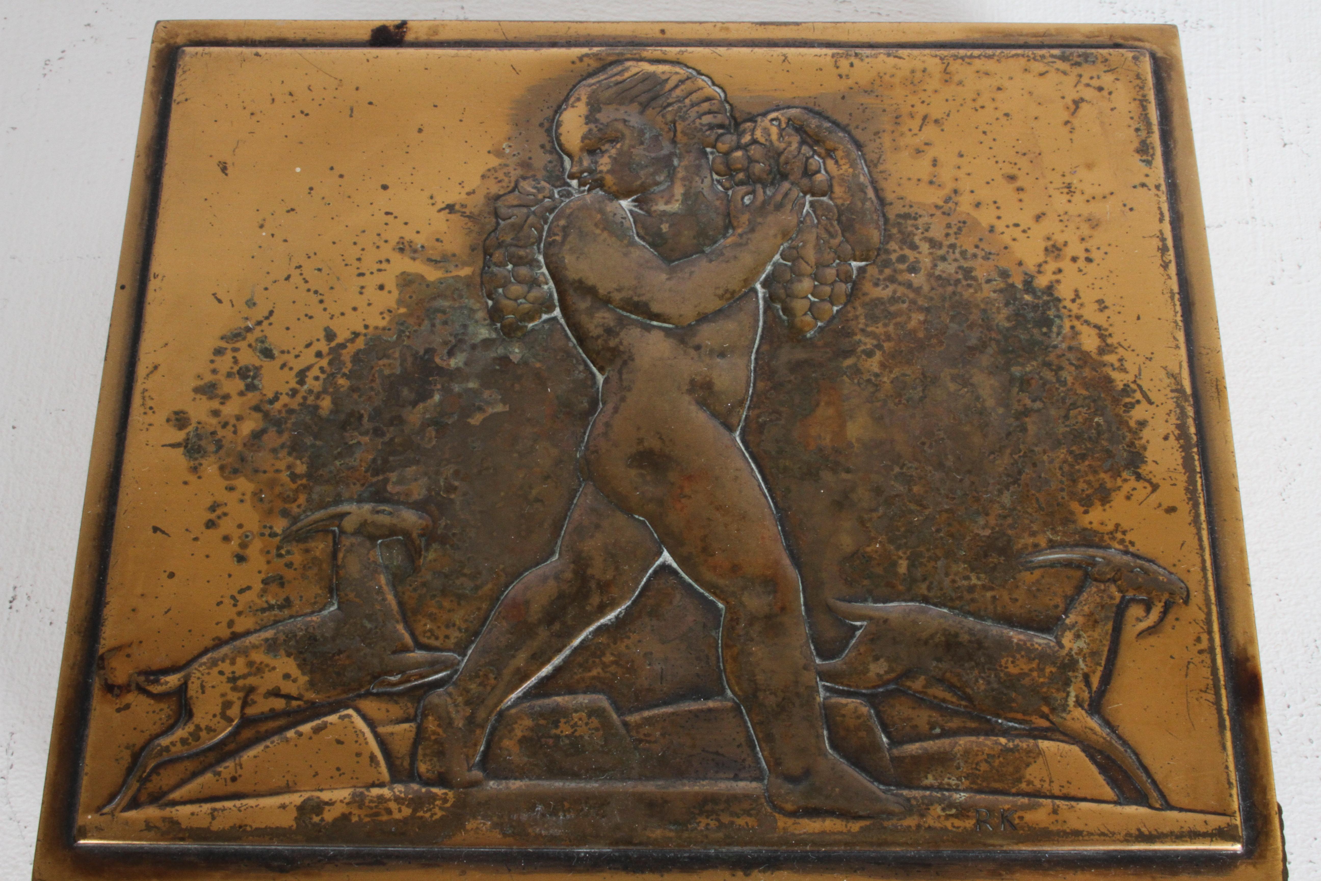 Rare Rockwell Kent for Chase Bacchus Art Deco Copper Cigarette Box For Sale 3