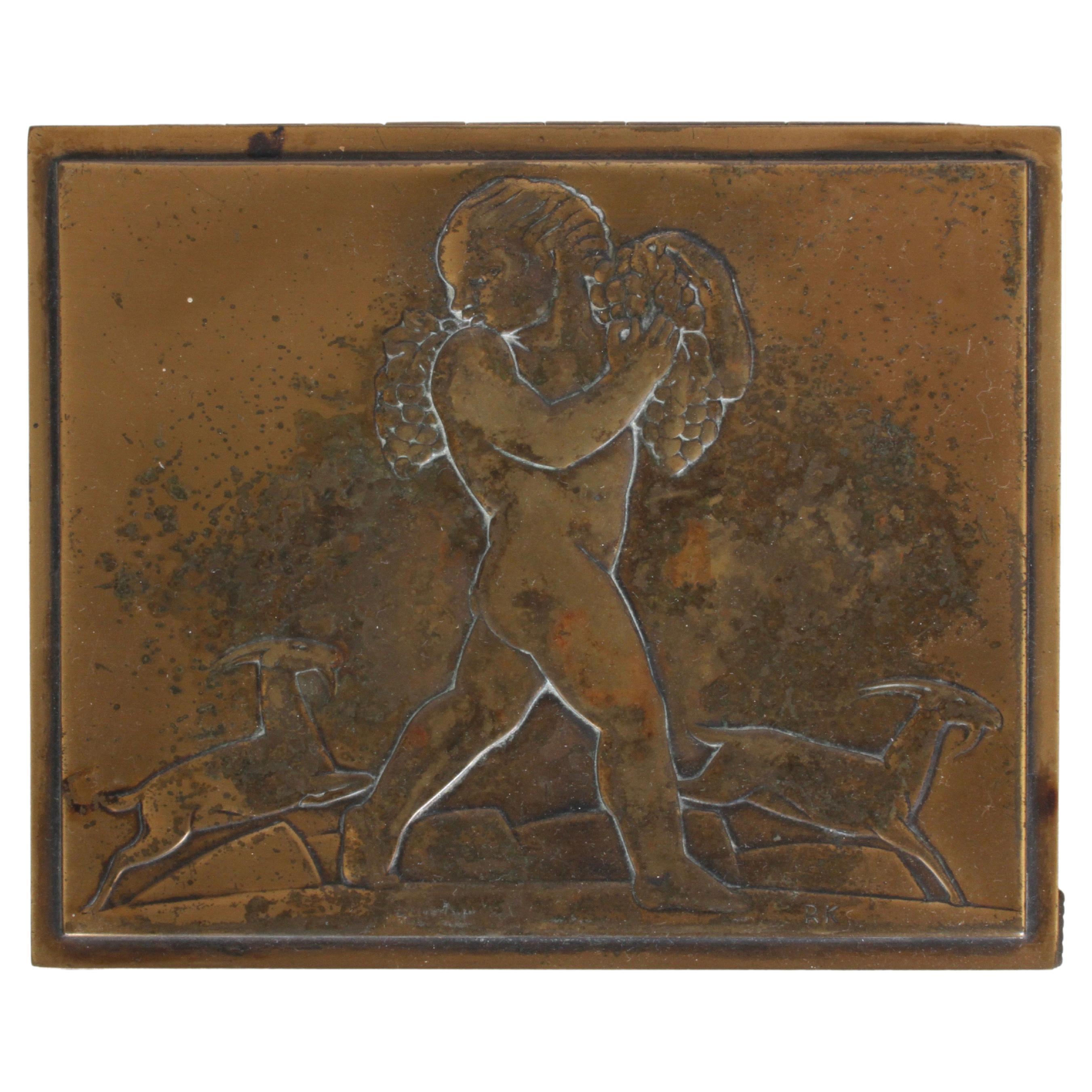 Rare Rockwell Kent for Chase Bacchus Art Deco Copper Cigarette Box For Sale