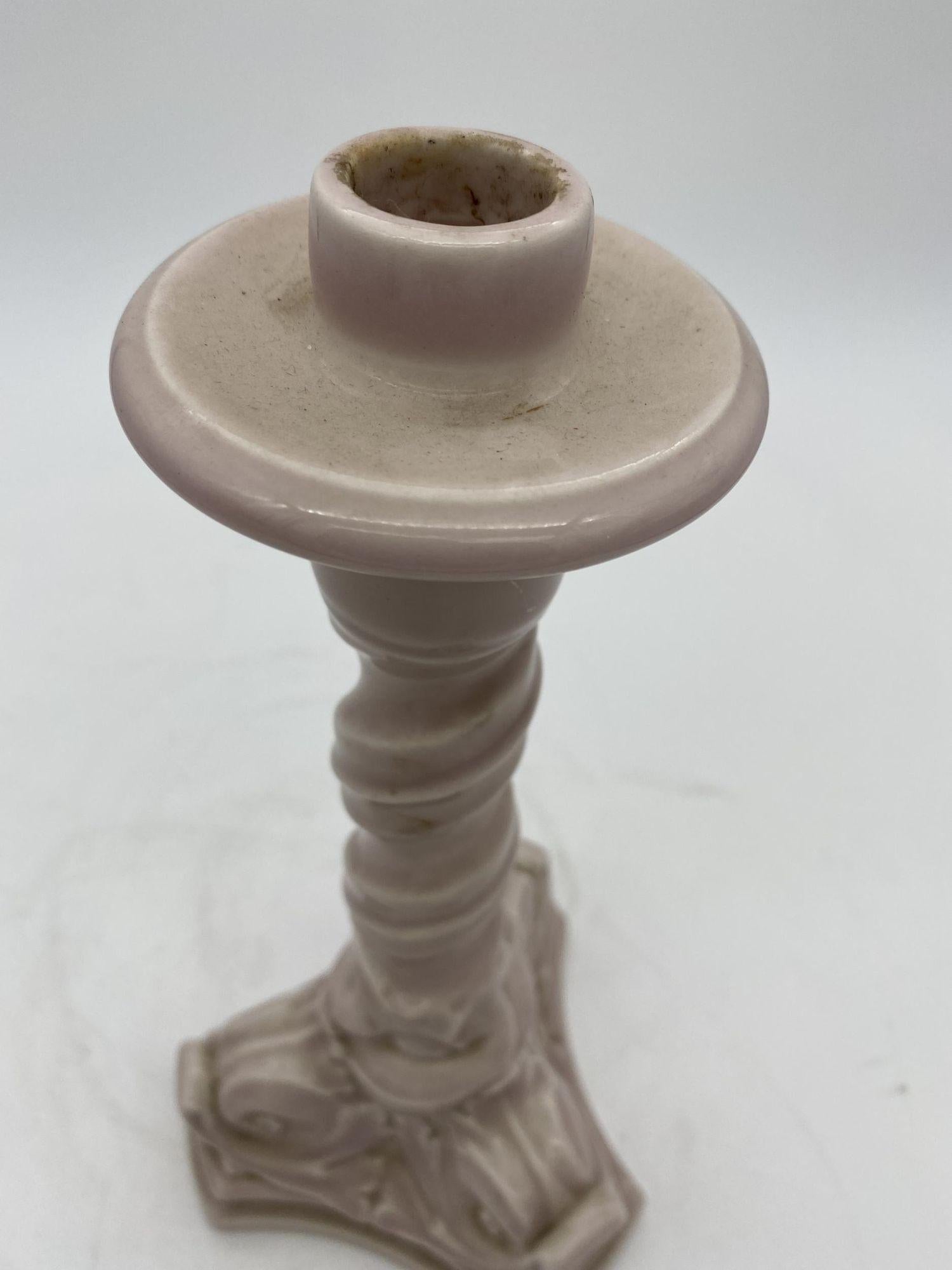 19th Century Rare Rockwood Pottery Candlestick holders Light Pink Dolphin 1919 For Sale