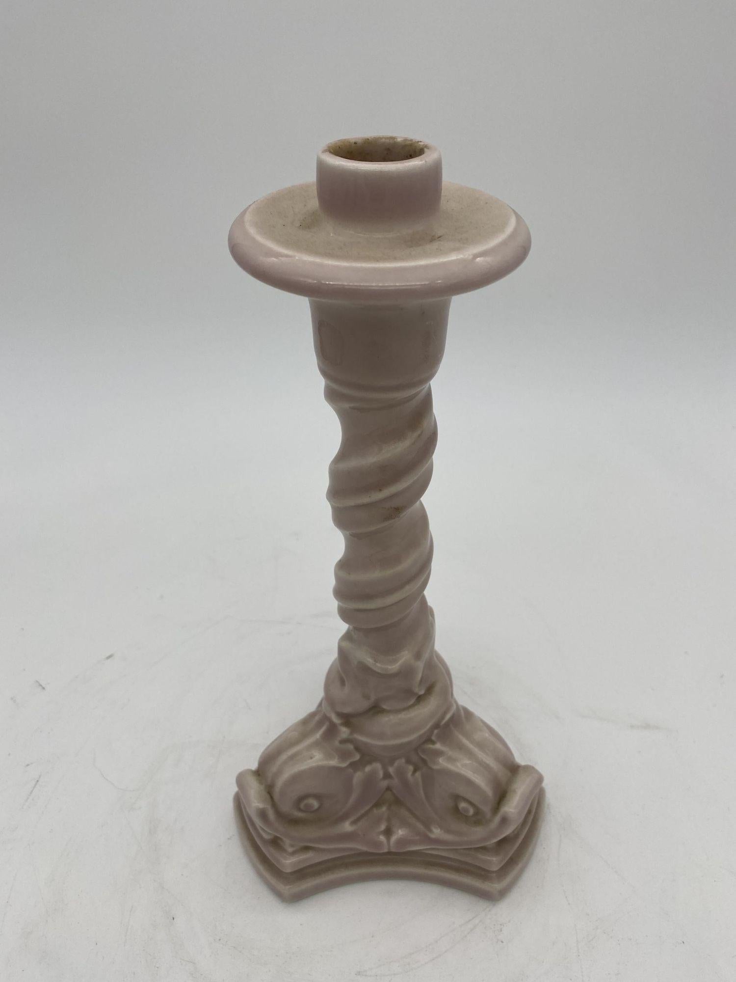 Rare Rockwood Pottery Candlestick holders Light Pink Dolphin 1919 For Sale 1