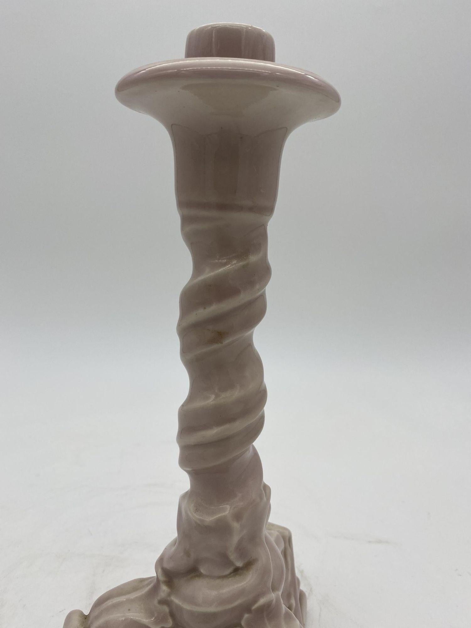 Rare Rockwood Pottery Candlestick holders Light Pink Dolphin 1919 For Sale 3