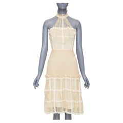 Robe midi RODARTE 2017 rare, couleur crème-beige, à encolure dos nu et empiècement à volants en dentelle, taille US2 XS
