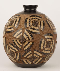 Roger Calero Carved Ceramic Vase, Organic Modern Nicaragua Art Pottery