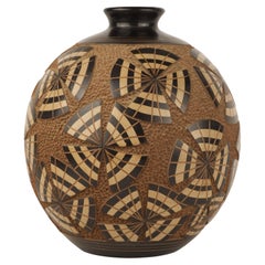 Rare Roger Calero Carved Ceramic Vase, Organic Modern Nicaragua Art Pottery