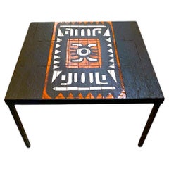 Rare Roger Capron Coffee Table in enameled slates France 1970 Black Orange Color