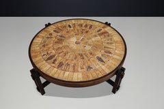 Rare table basse Roger Capron Vallauris, céramique et bentwood, années 1960