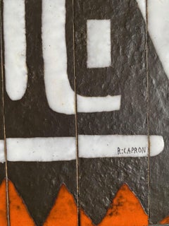 Rare Roger Capron Wall Panel  in enameled slates France 1970 Black Orange Color