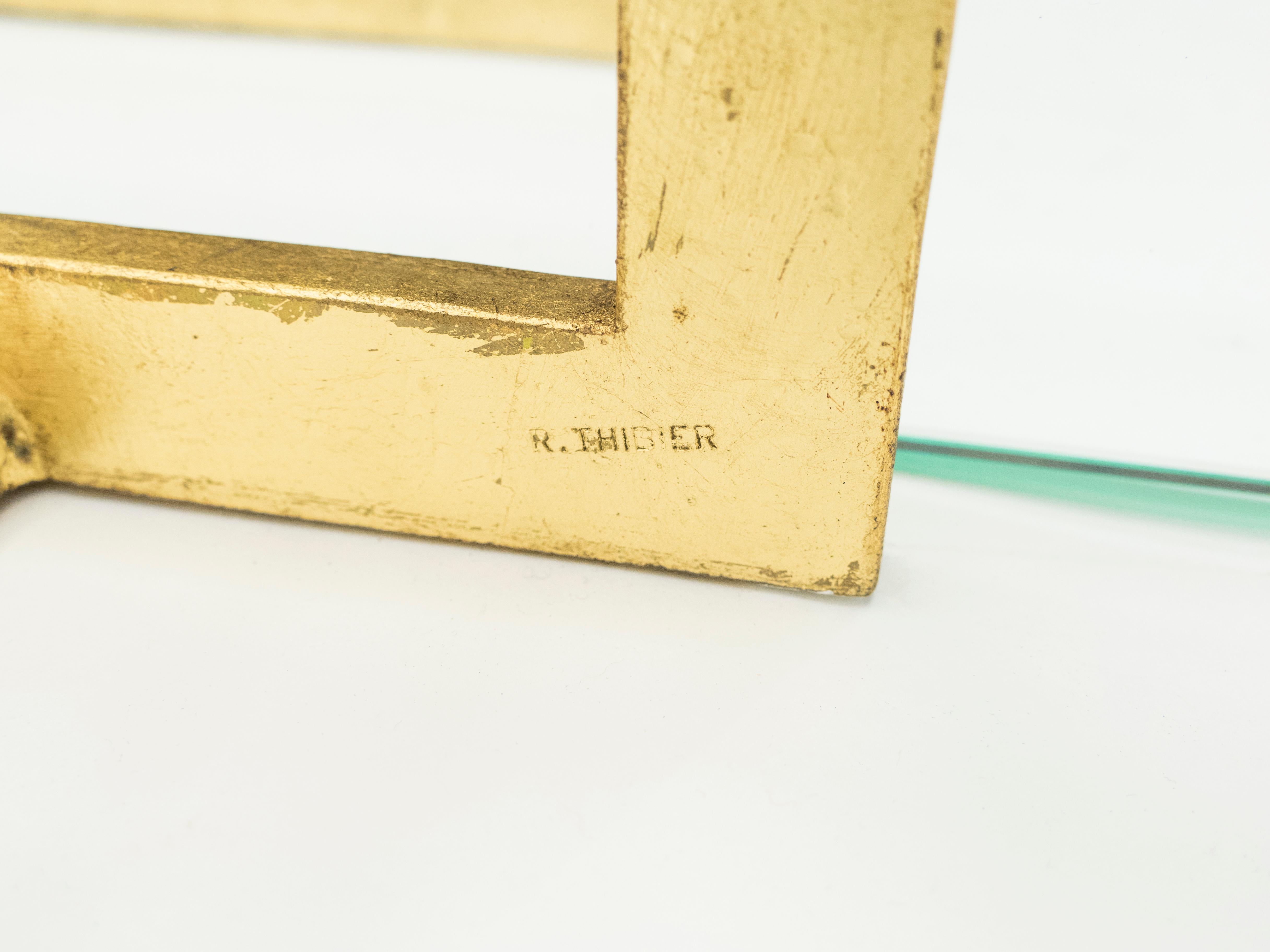Rare table console Roger Thibier en fer forgé doré à feuilles d'or avec miroir, années 1960 en vente 9
