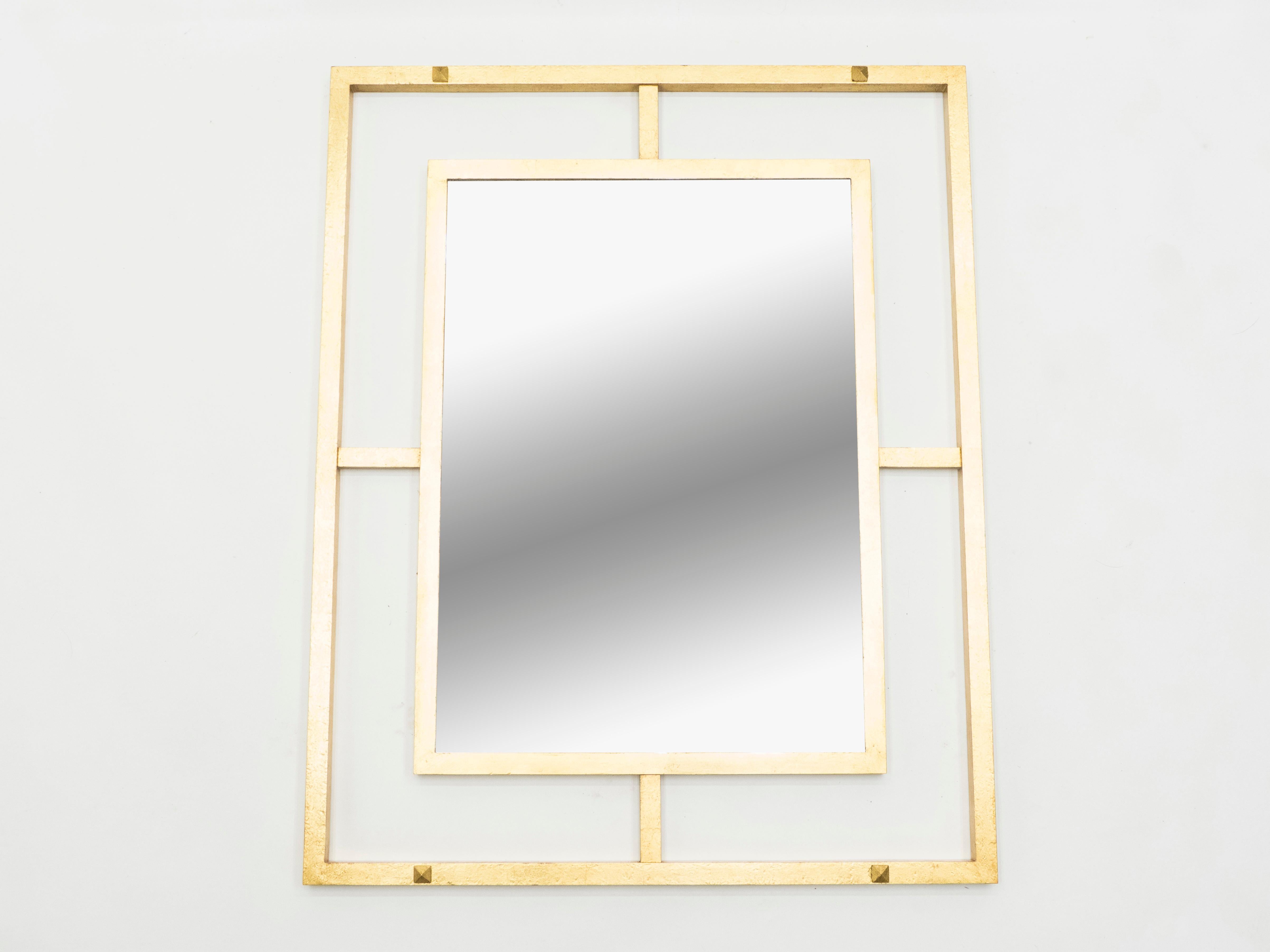 Mid-Century Modern Rare table console Roger Thibier en fer forgé doré à feuilles d'or avec miroir, années 1960