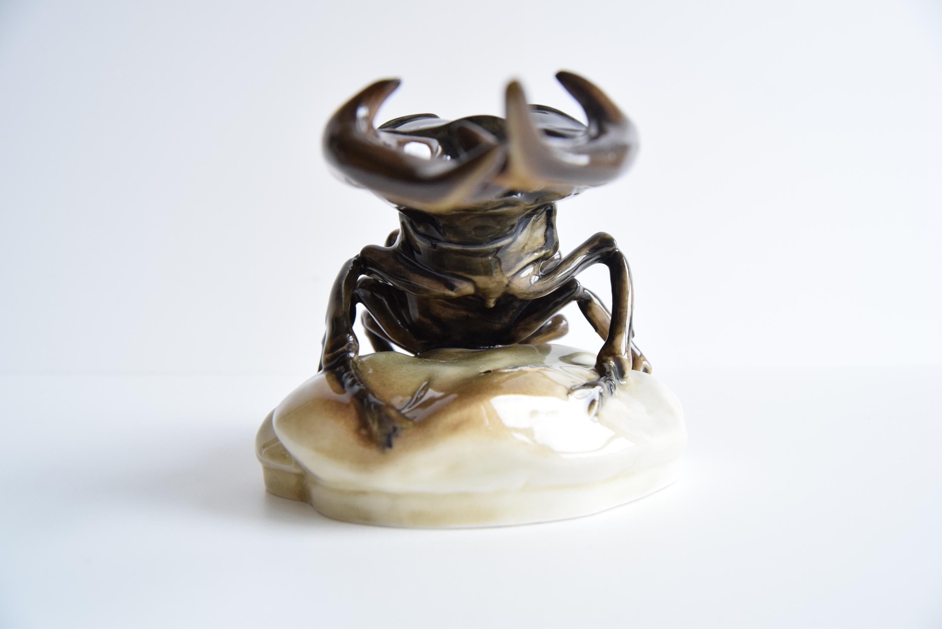 Rare Stag Beetle Porcelain Statue by Royal Dux, 1960's. 4