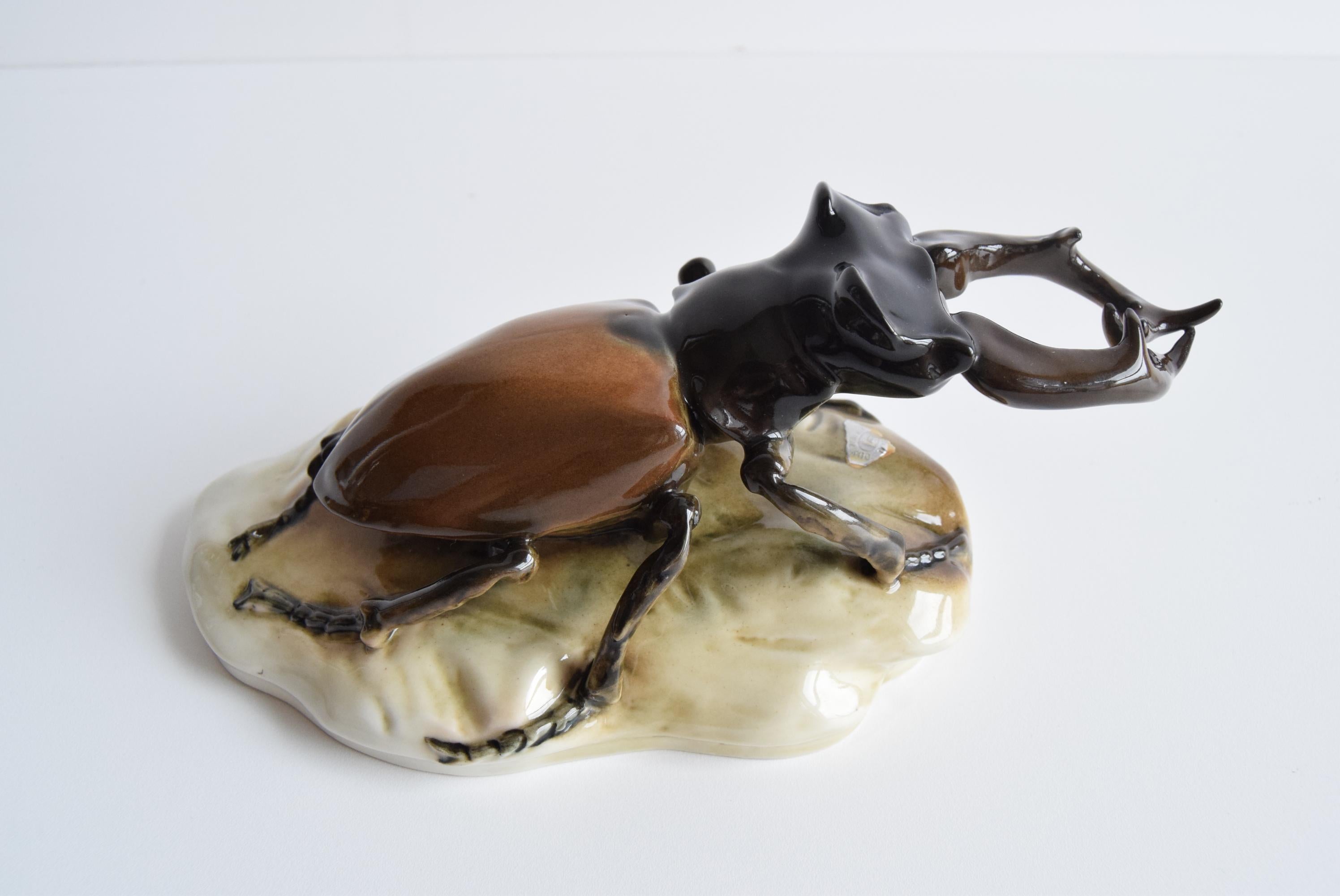 Rare Stag Beetle Porcelain Statue by Royal Dux, 1960's. 5