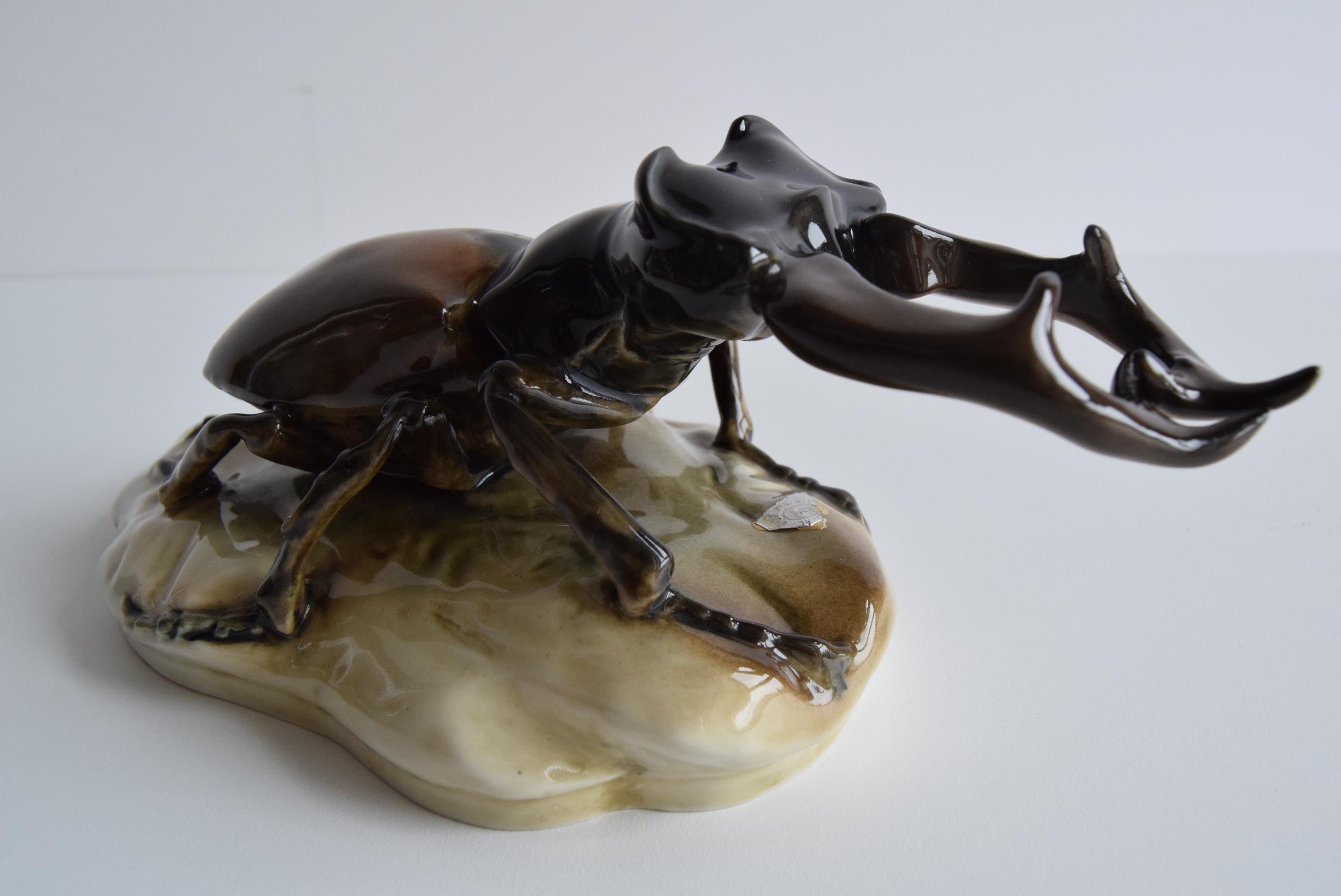 Rare Stag Beetle Porcelain Statue by Royal Dux, 1960's. 6