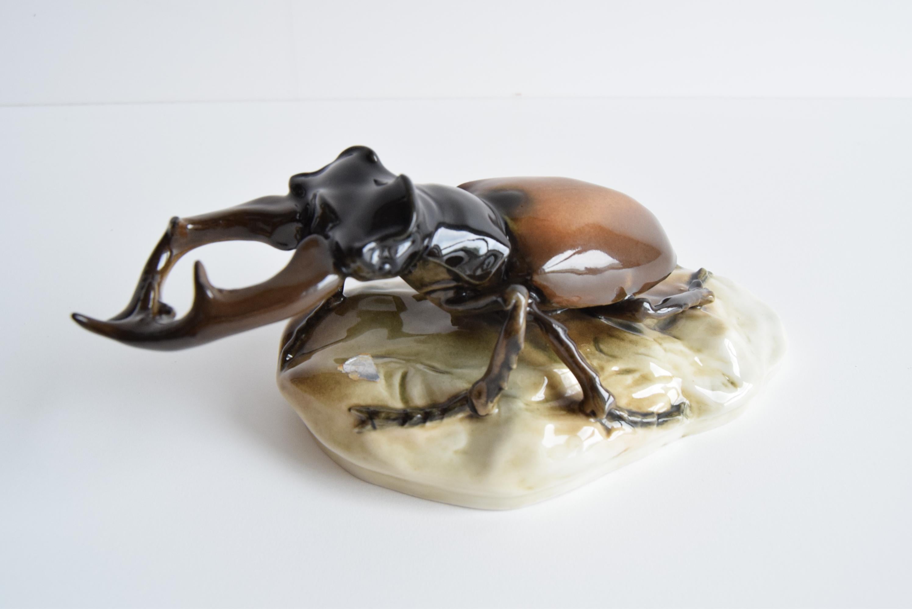 Rare Stag Beetle Porcelain Statue by Royal Dux, 1960's. 7