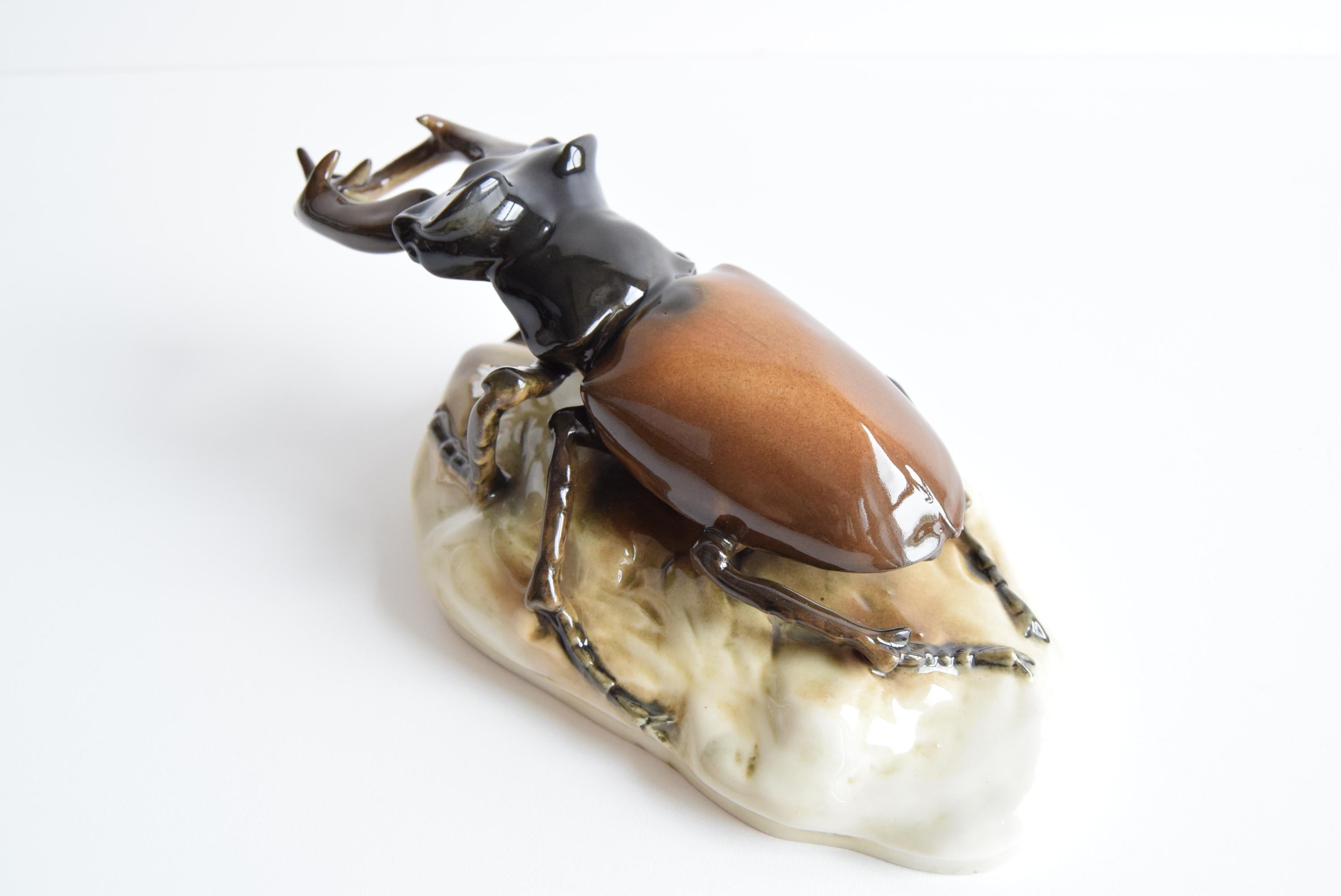 Rare Stag Beetle Porcelain Statue by Royal Dux, 1960's. 8