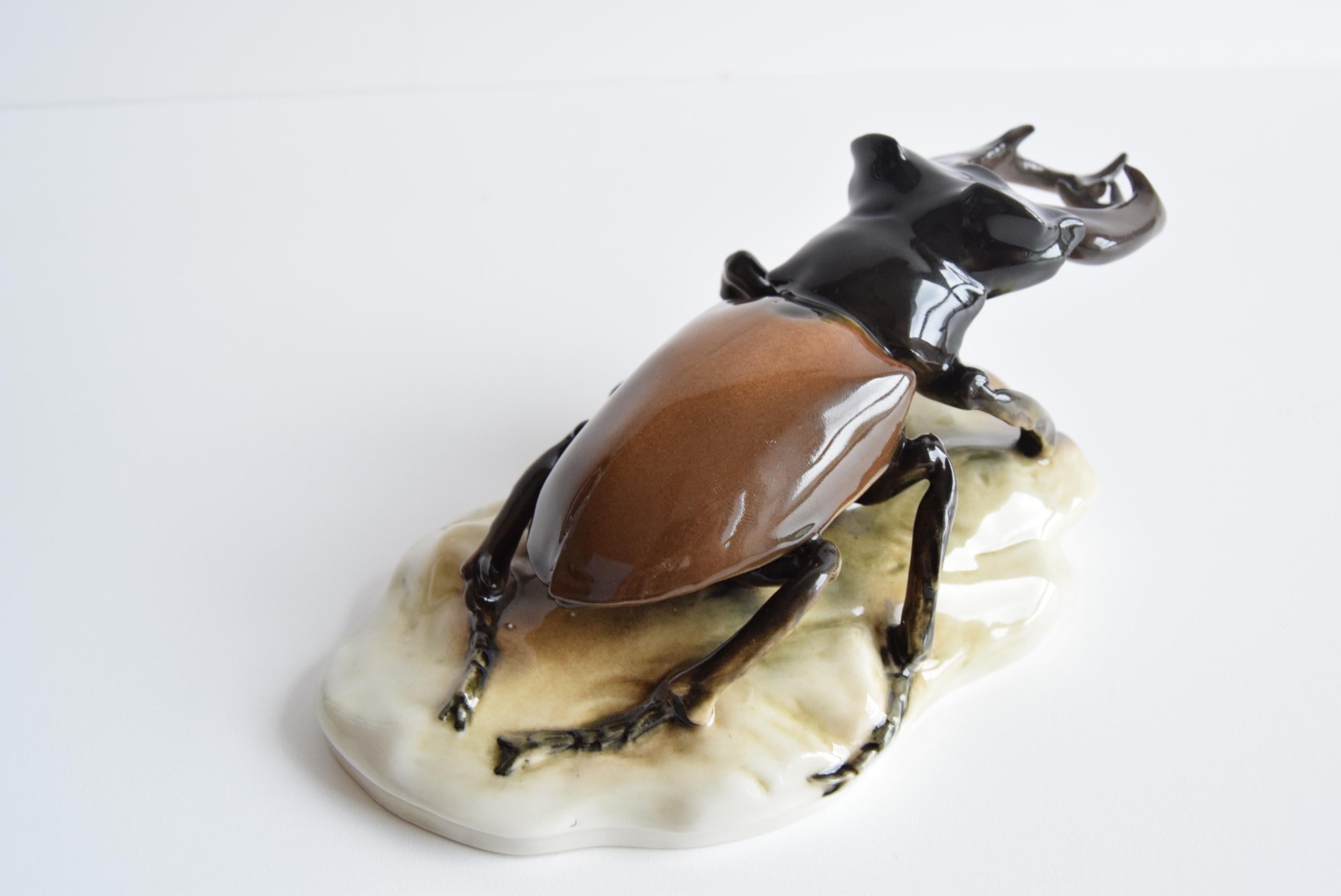Rare Stag Beetle Porcelain Statue by Royal Dux, 1960's. 9