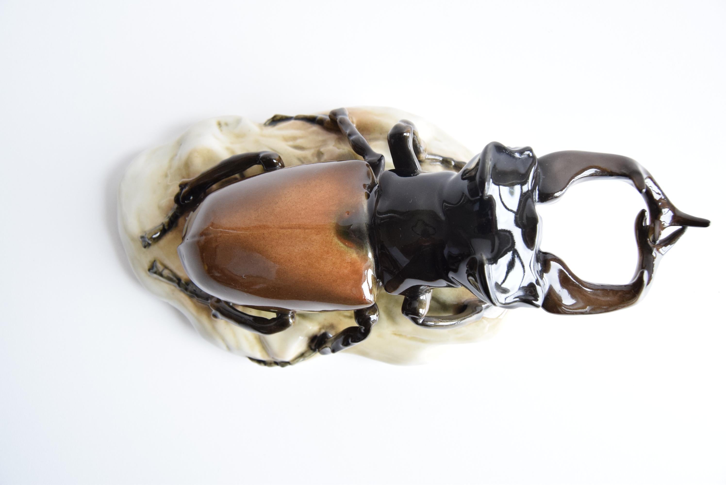 Czech Rare Stag Beetle Porcelain Statue by Royal Dux, 1960's.