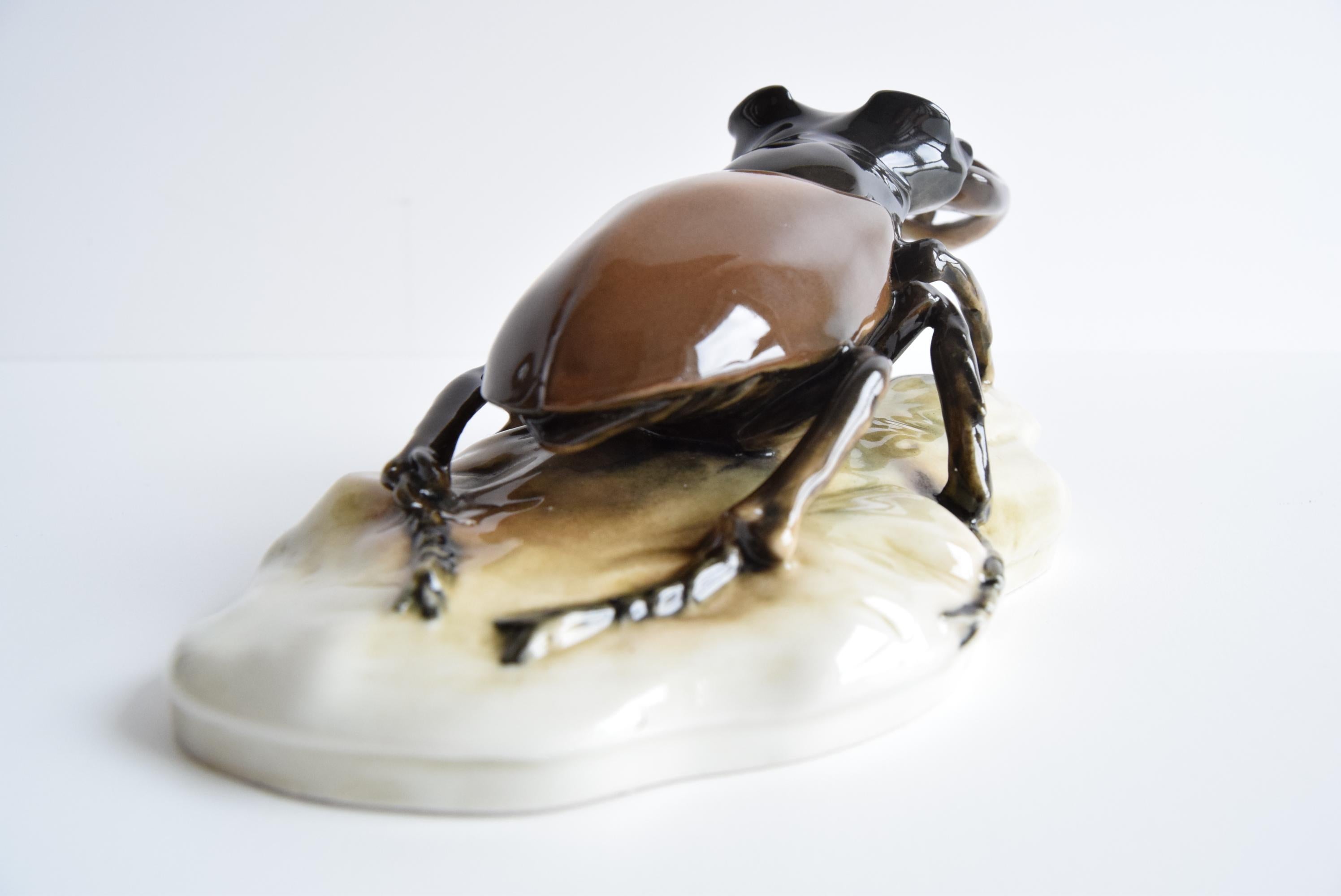 Mid-20th Century Rare Stag Beetle Porcelain Statue by Royal Dux, 1960's.