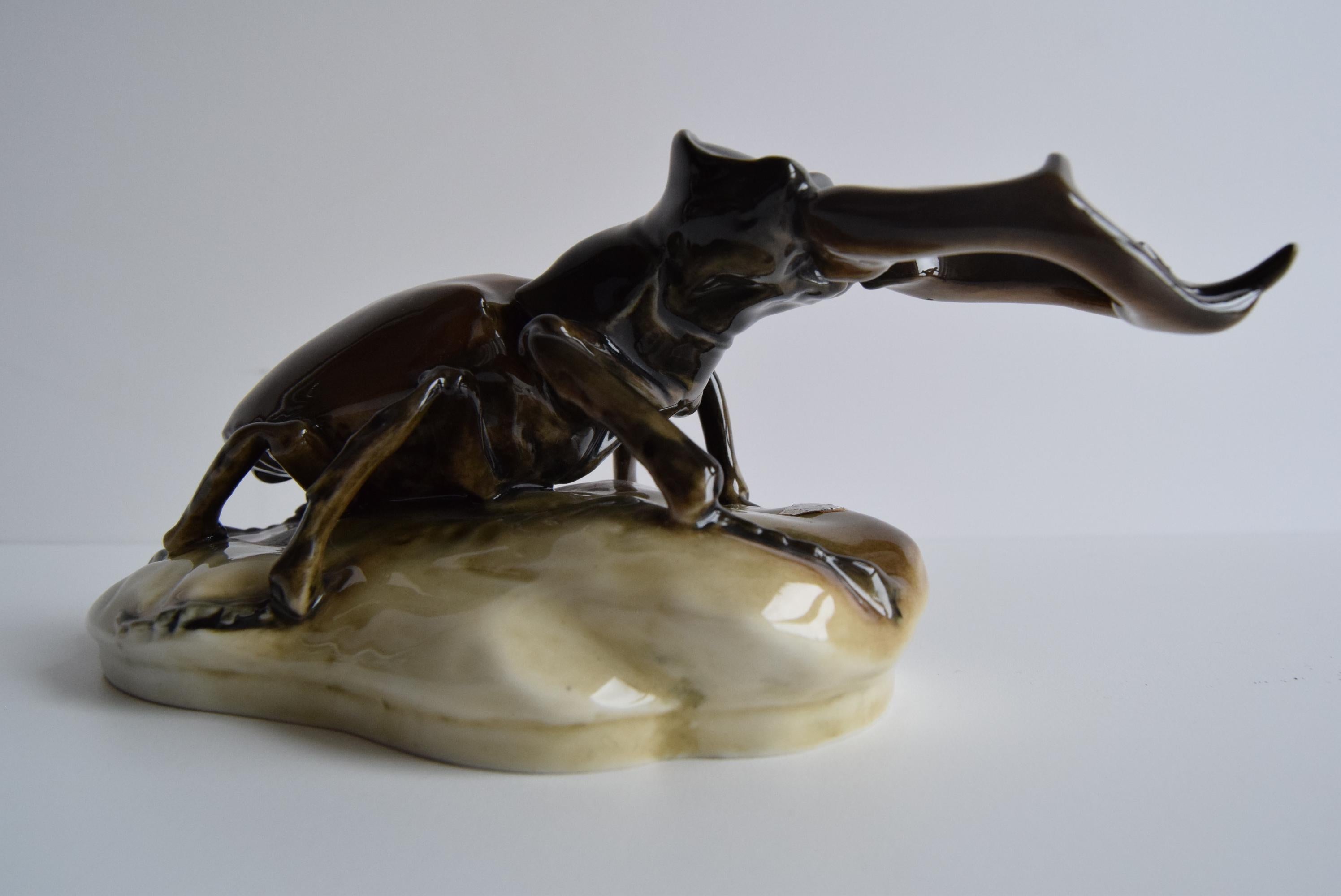 Rare Stag Beetle Porcelain Statue by Royal Dux, 1960's. 1