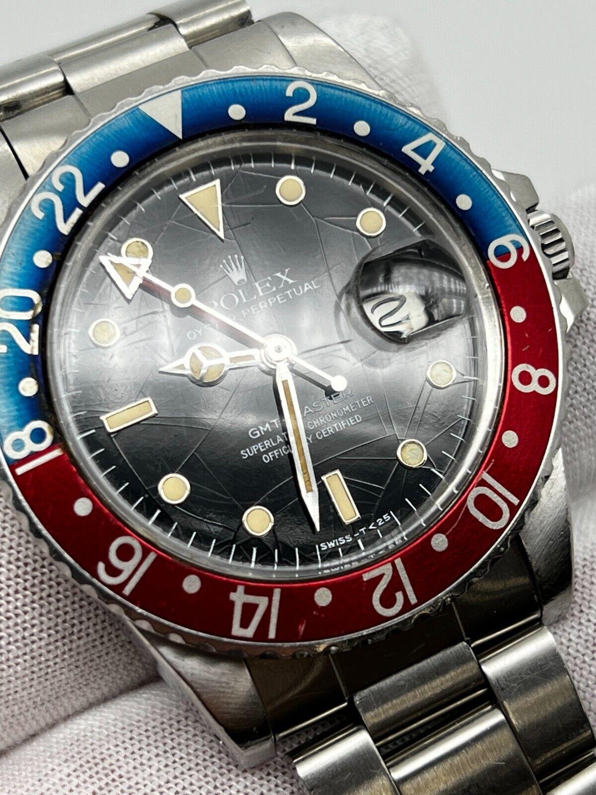 Rare Rolex 16750 GMT Master Pepsi Stainless Steel Original Spider Glossy Dial For Sale 5