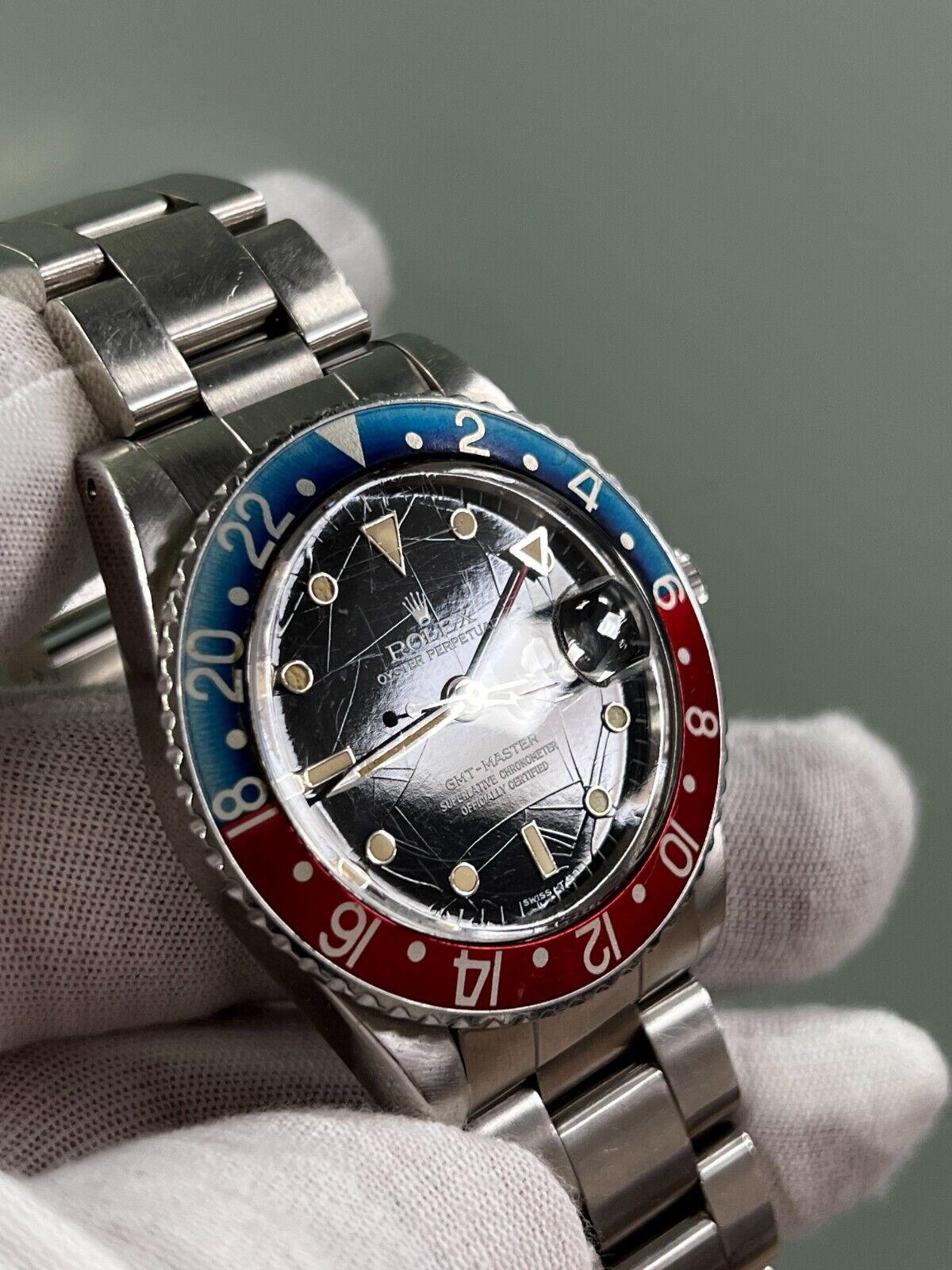 Rare Rolex 16750 GMT Master Pepsi Stainless Steel Original Spider Glossy Dial For Sale 6