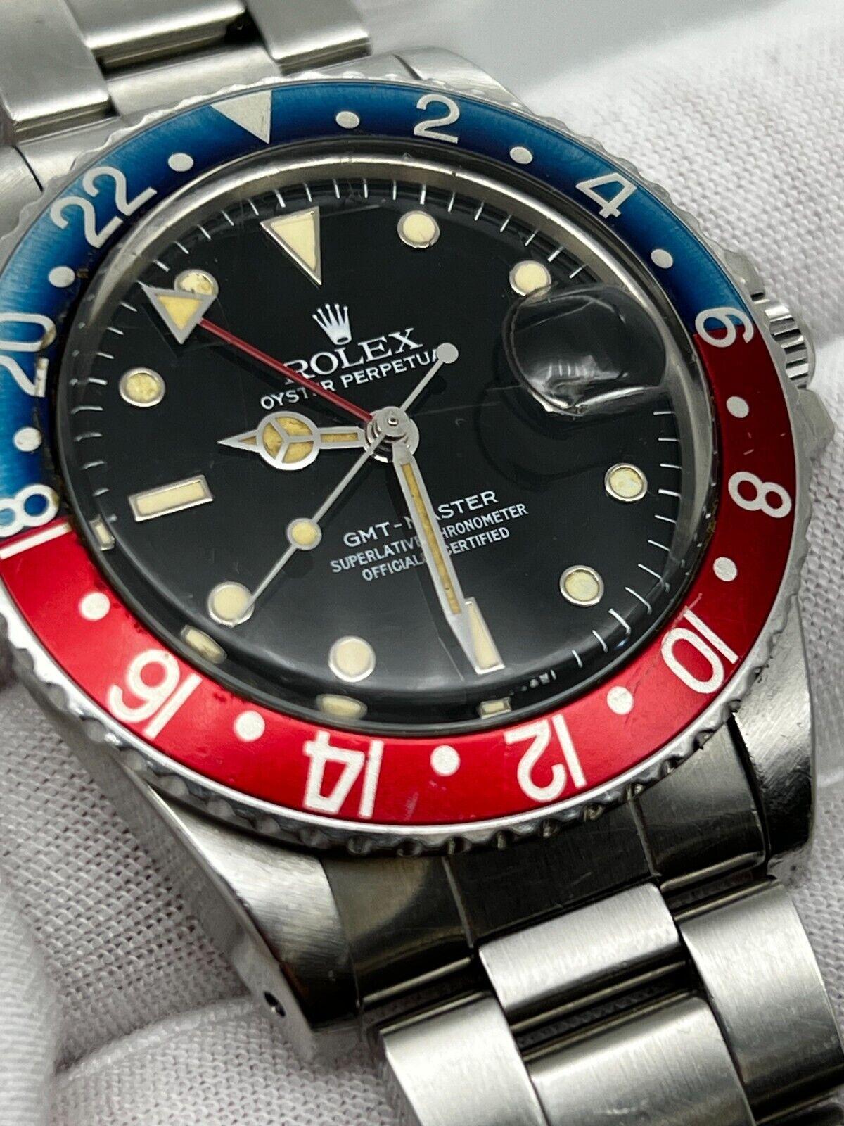 Rolex 16750 GMT Master Pepsi en acier inoxydable avec cadran original Spider Glossy en vente 4