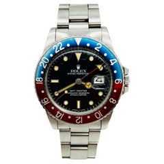 Used Rare Rolex 16750 GMT Master Pepsi Stainless Steel Original Spider Glossy Dial