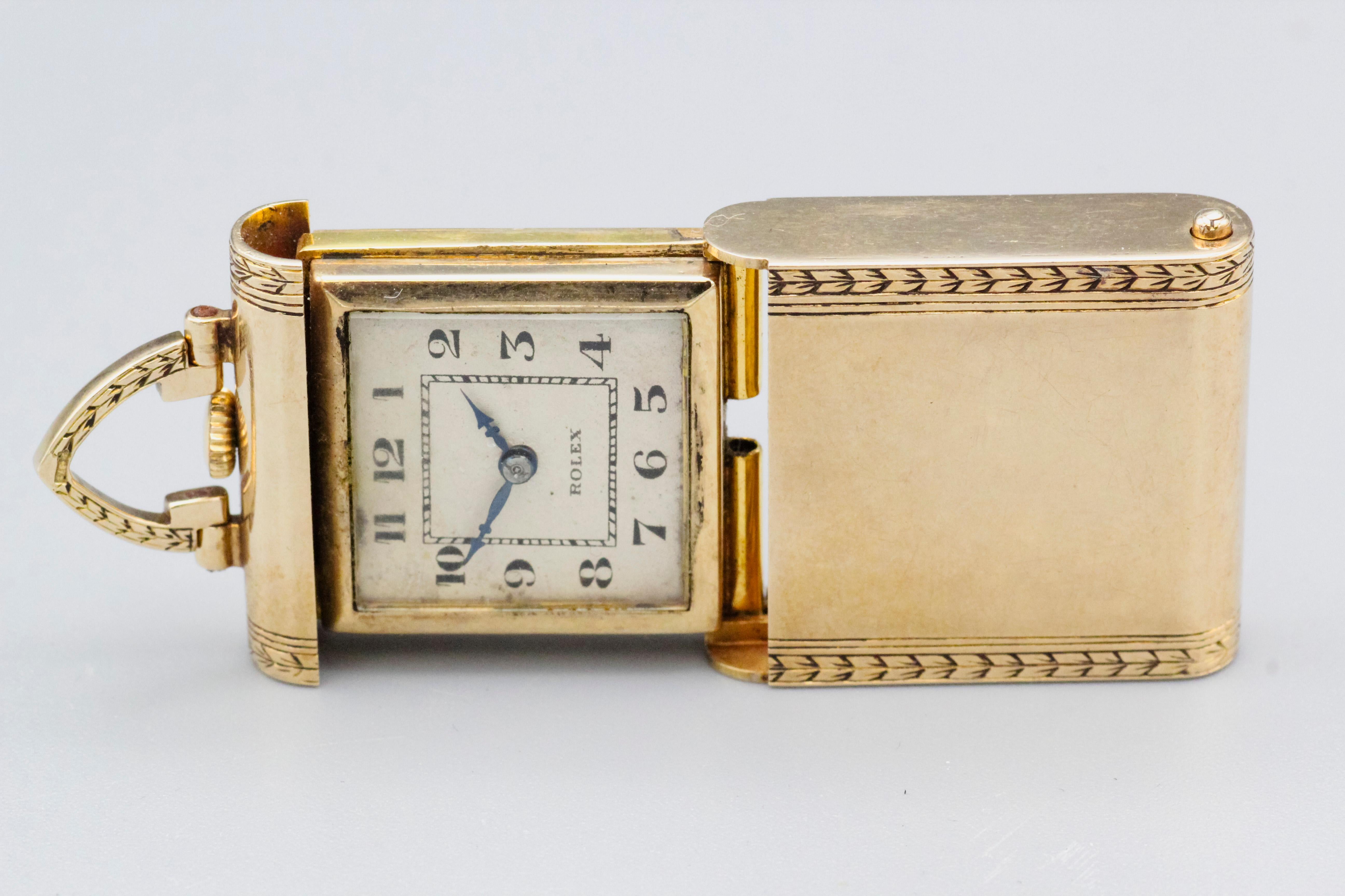 Rare Rolex 9k Gold Travel Clock c. 1940s For Sale 6