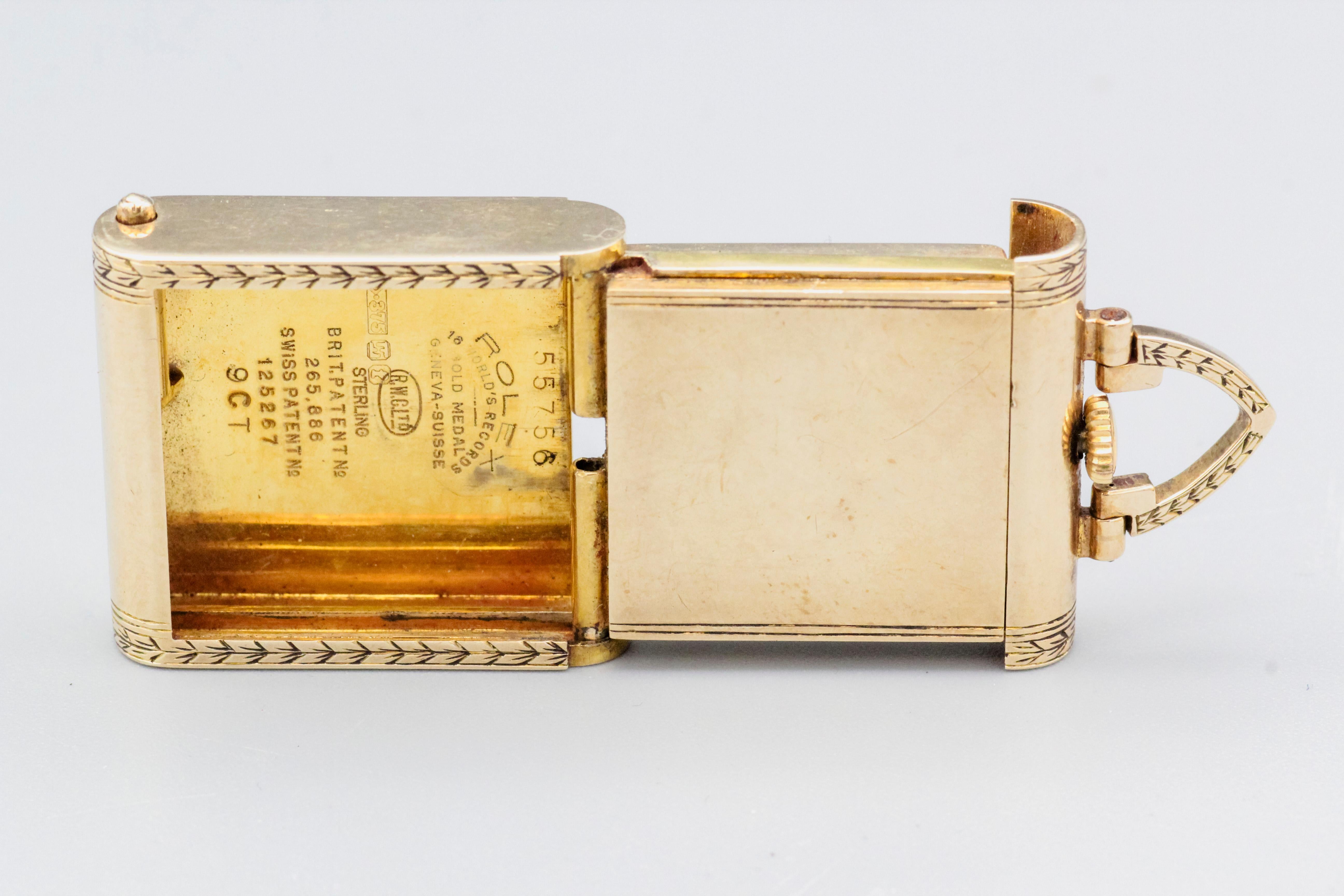 Rare Rolex 9k Gold Travel Clock c. 1940s For Sale 7
