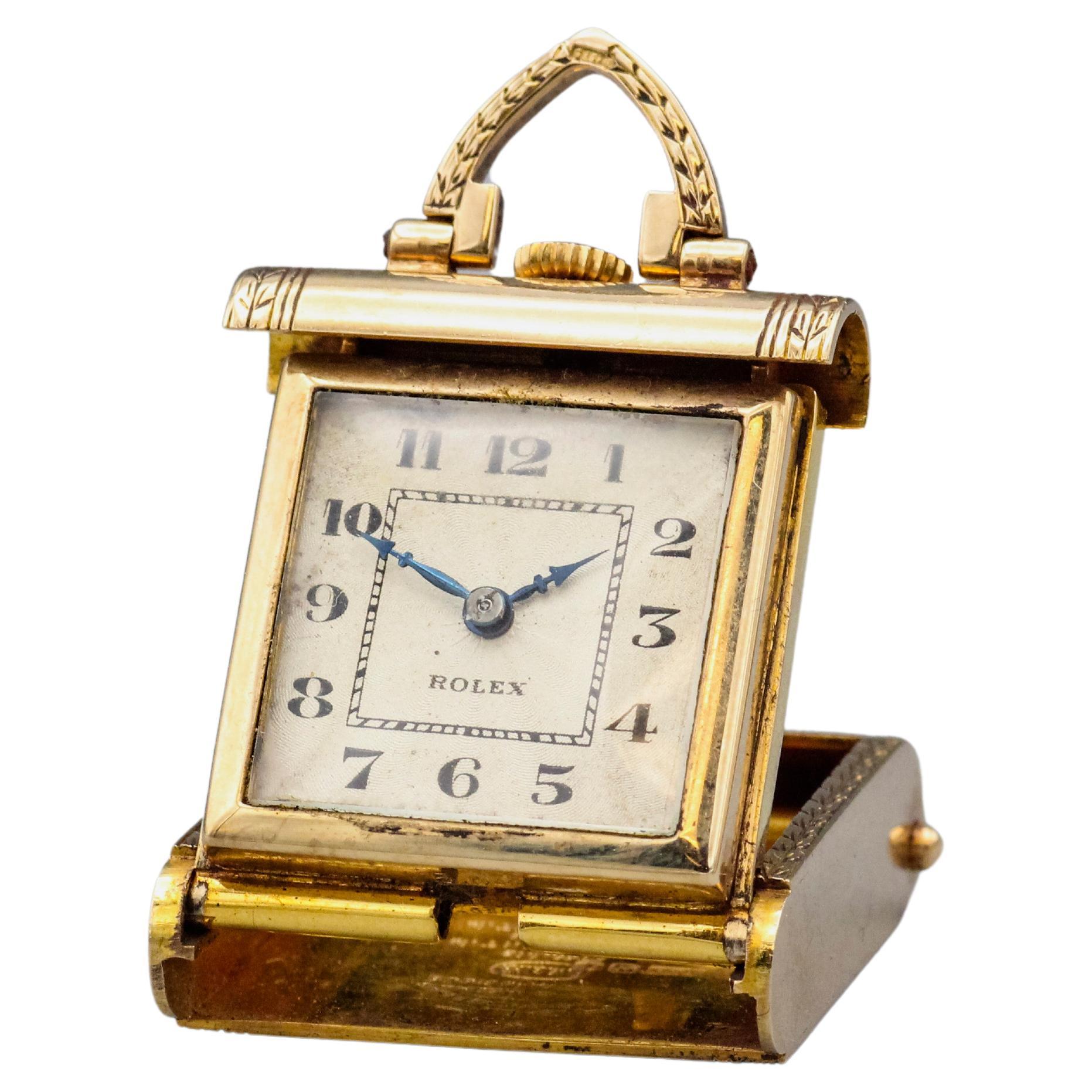 Rare Rolex 9k Gold Travel Clock c. 1940s For Sale