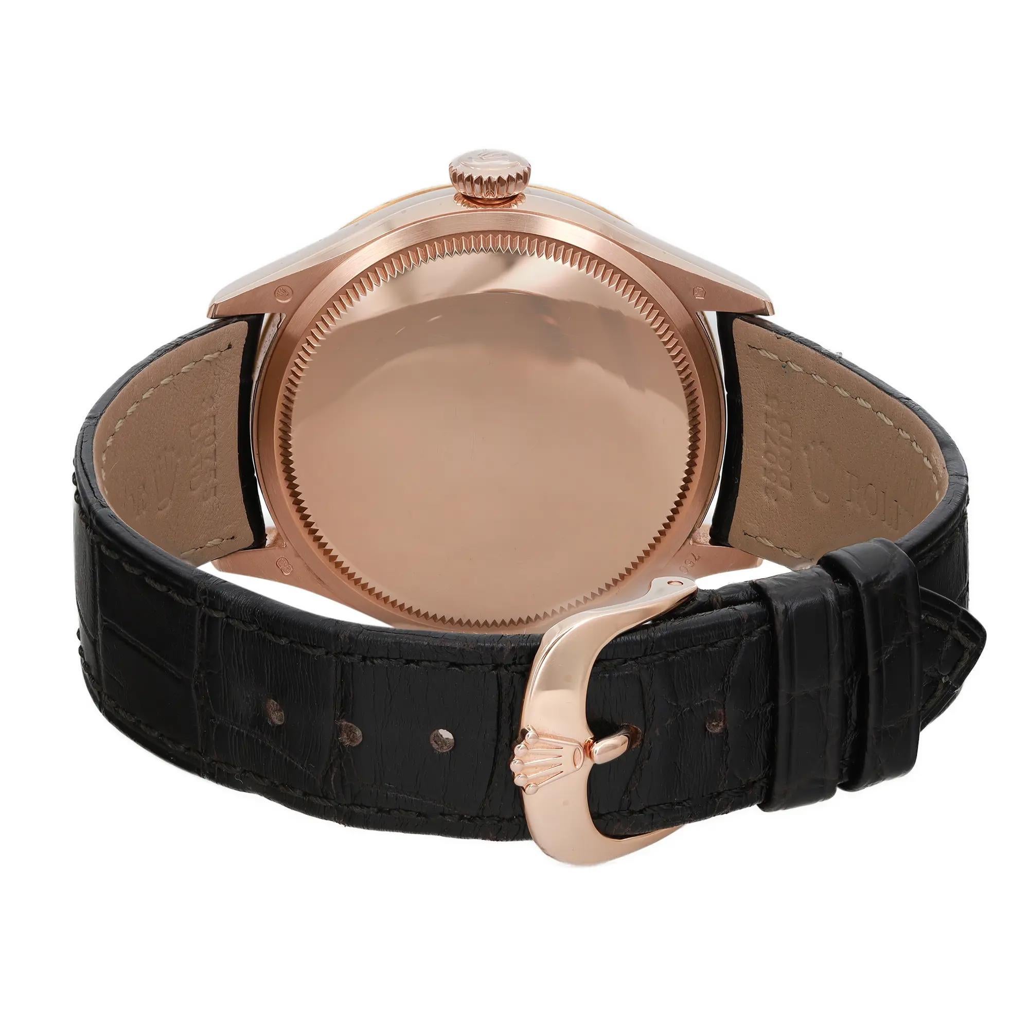 Uomo Raro orologio da uomo Rolex Cellini Time 18k Rose Gold Black Diamond Dial 50605RBR in vendita