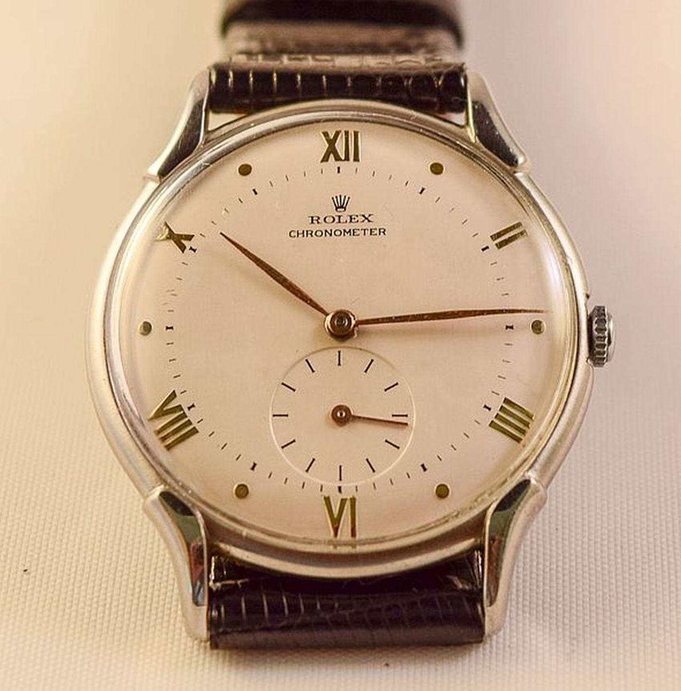 Rare boîtier chronomètre Rolex en acier avec attrayants sacs à main inhabituels Réf. 4498 Pour hommes en vente
