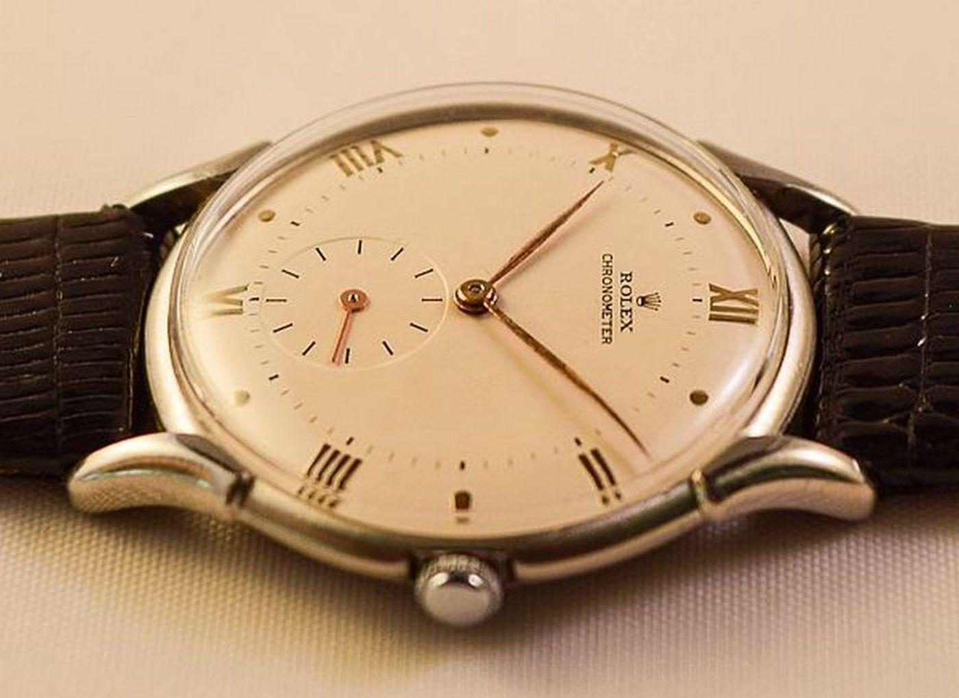 Rare boîtier chronomètre Rolex en acier avec attrayants sacs à main inhabituels Réf. 4498 en vente 2