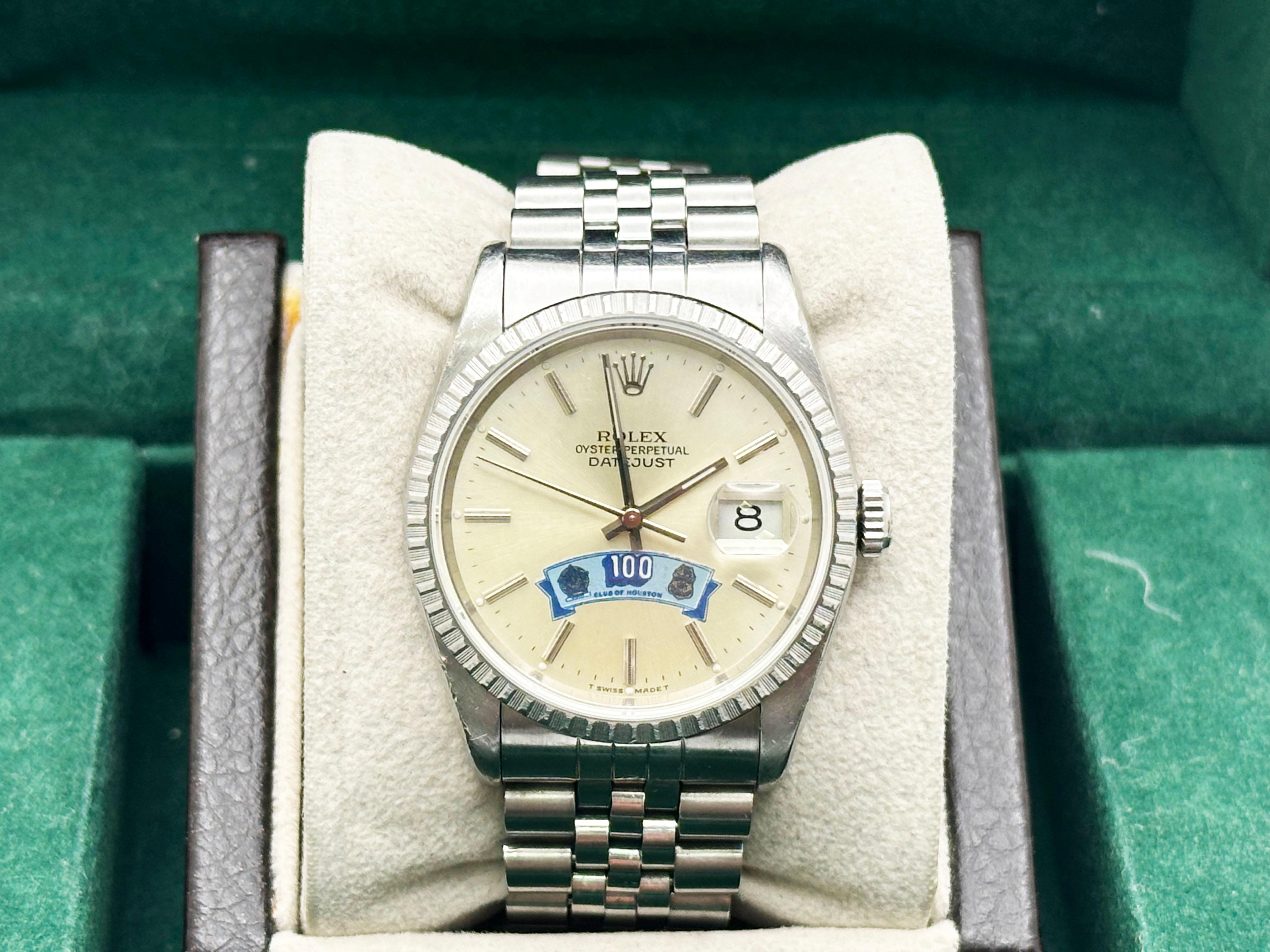 RARE Rolex Datejust 16220 100 CLUB OF HOUSTON Dial 36mm Stainless Steel For Sale 6