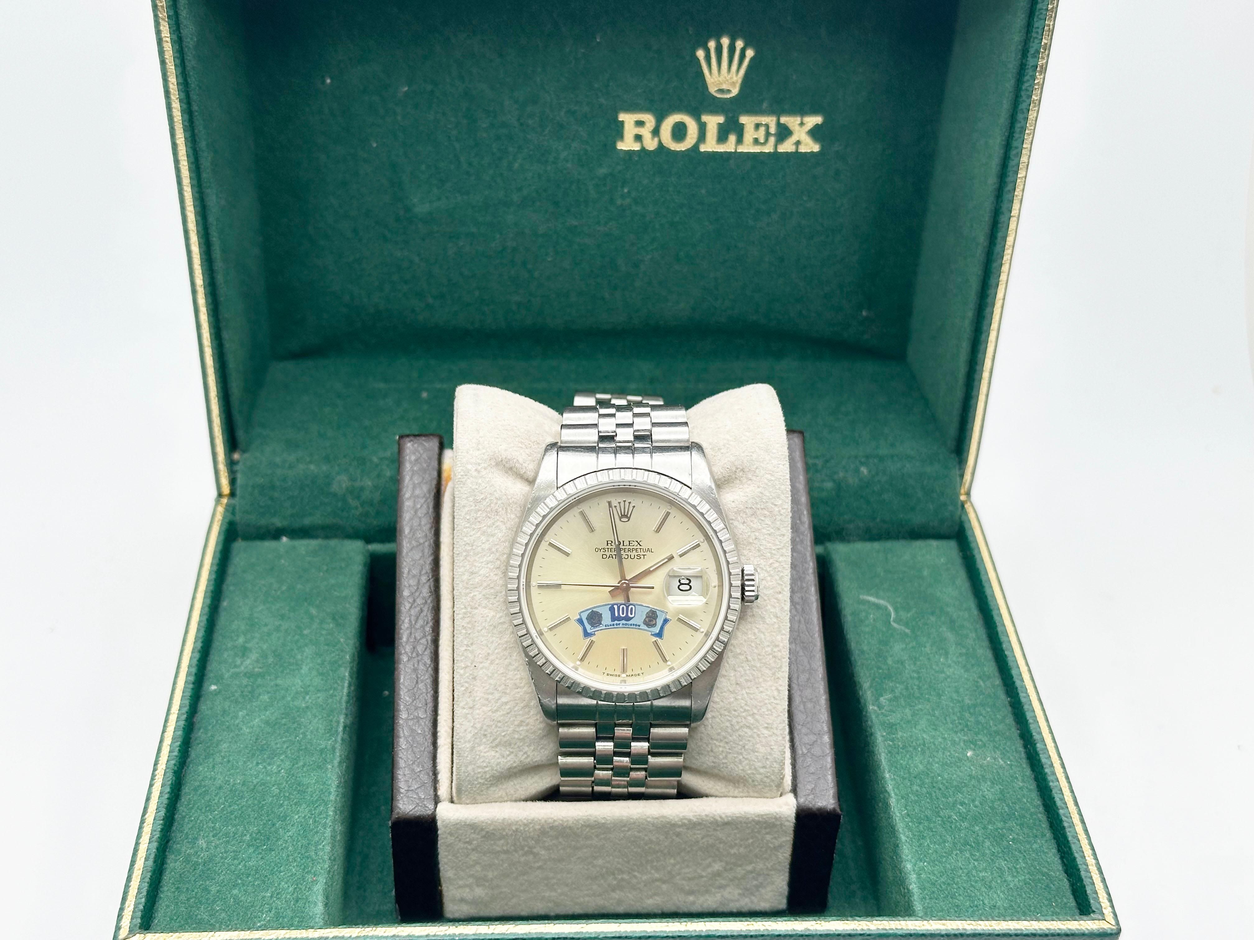RARE Rolex Datejust 16220 100 CLUB OF HOUSTON Dial 36mm Stainless Steel For Sale 5
