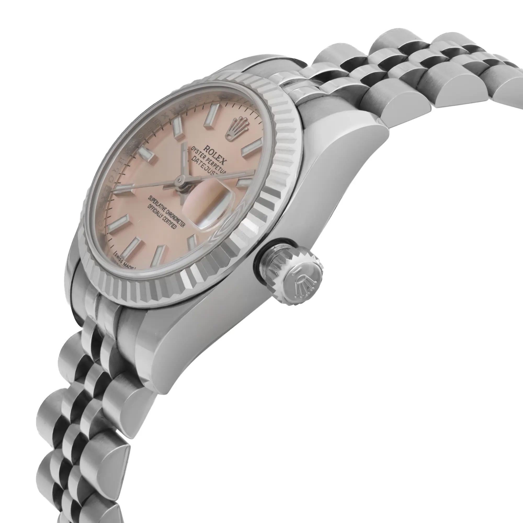 Rolex Montre Datejust 26 mm, or blanc 18 carats, acier et cadran rose, pour femmes 179174 en vente 1