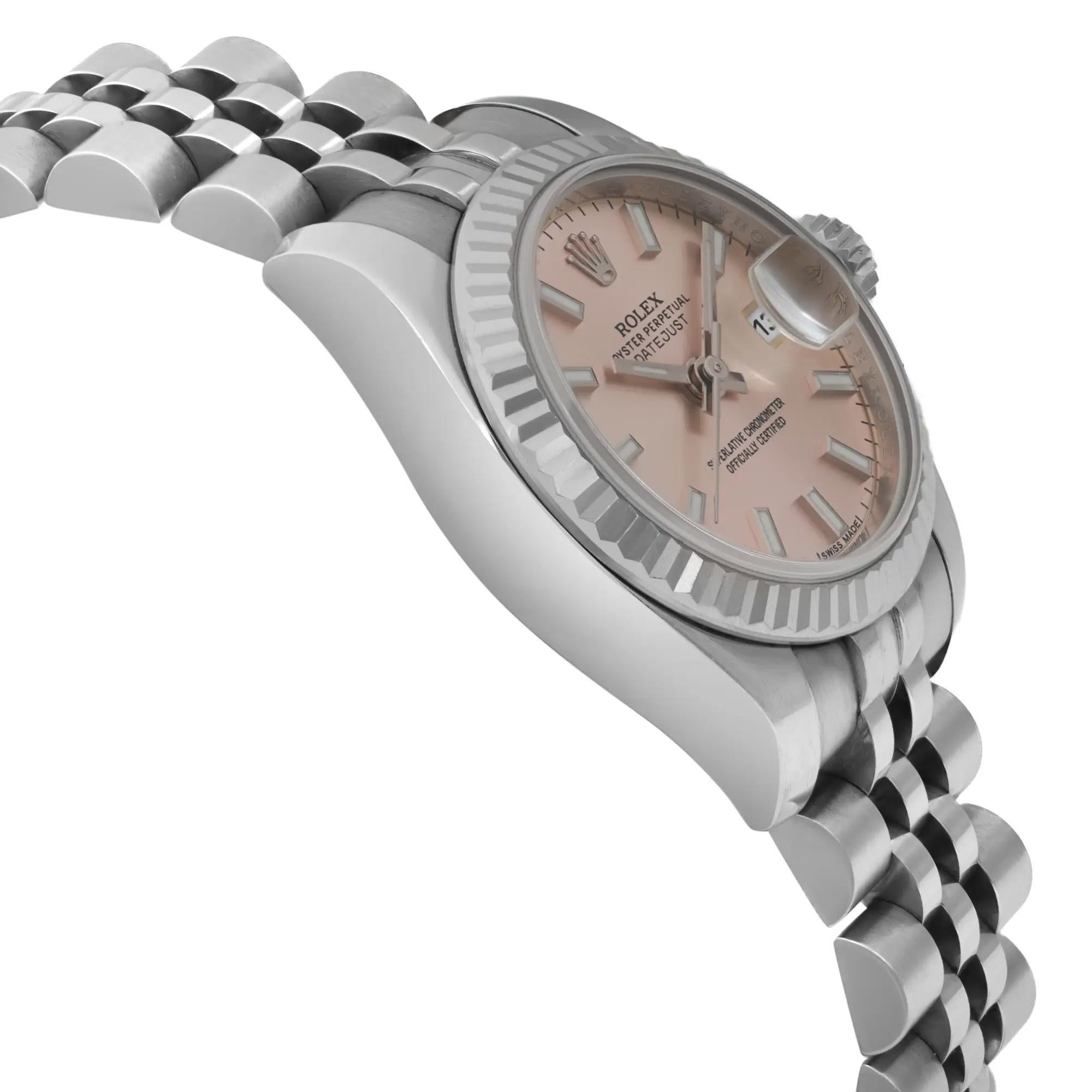 Rolex Montre Datejust 26 mm, or blanc 18 carats, acier et cadran rose, pour femmes 179174 en vente 2
