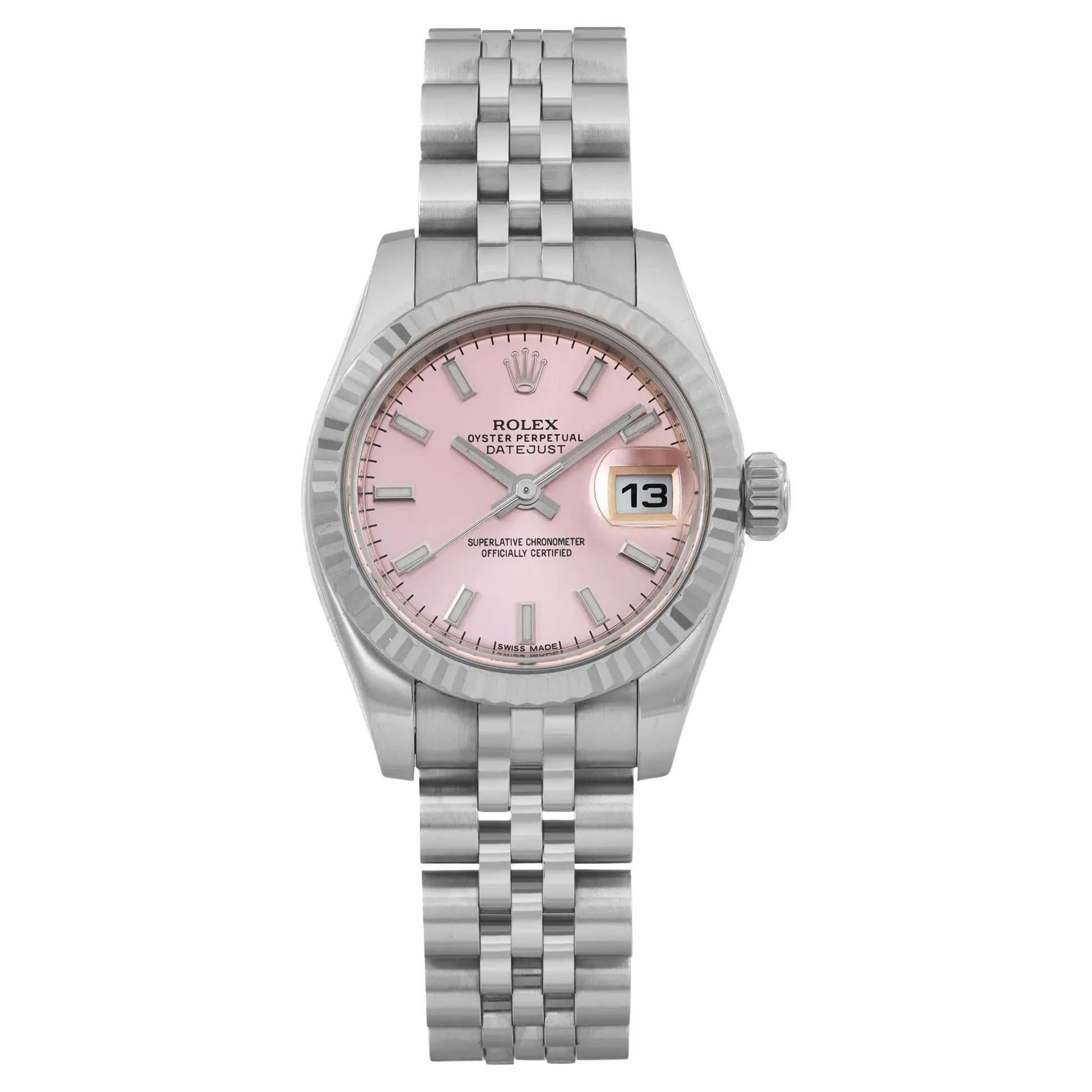 Raro Rolex Datejust 26mm 18K Oro Blanco Acero Esfera Rosa Reloj de Señora 179174