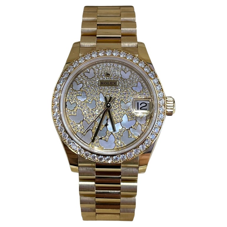 RARE Rolex Datejust 31 Yellow Gold President Diamond Butterfly Dial at ...
