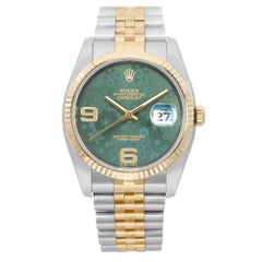 Rare Rolex Datejust 36 18k Gold Green Floral Dial Steel Unisex Watch 116233