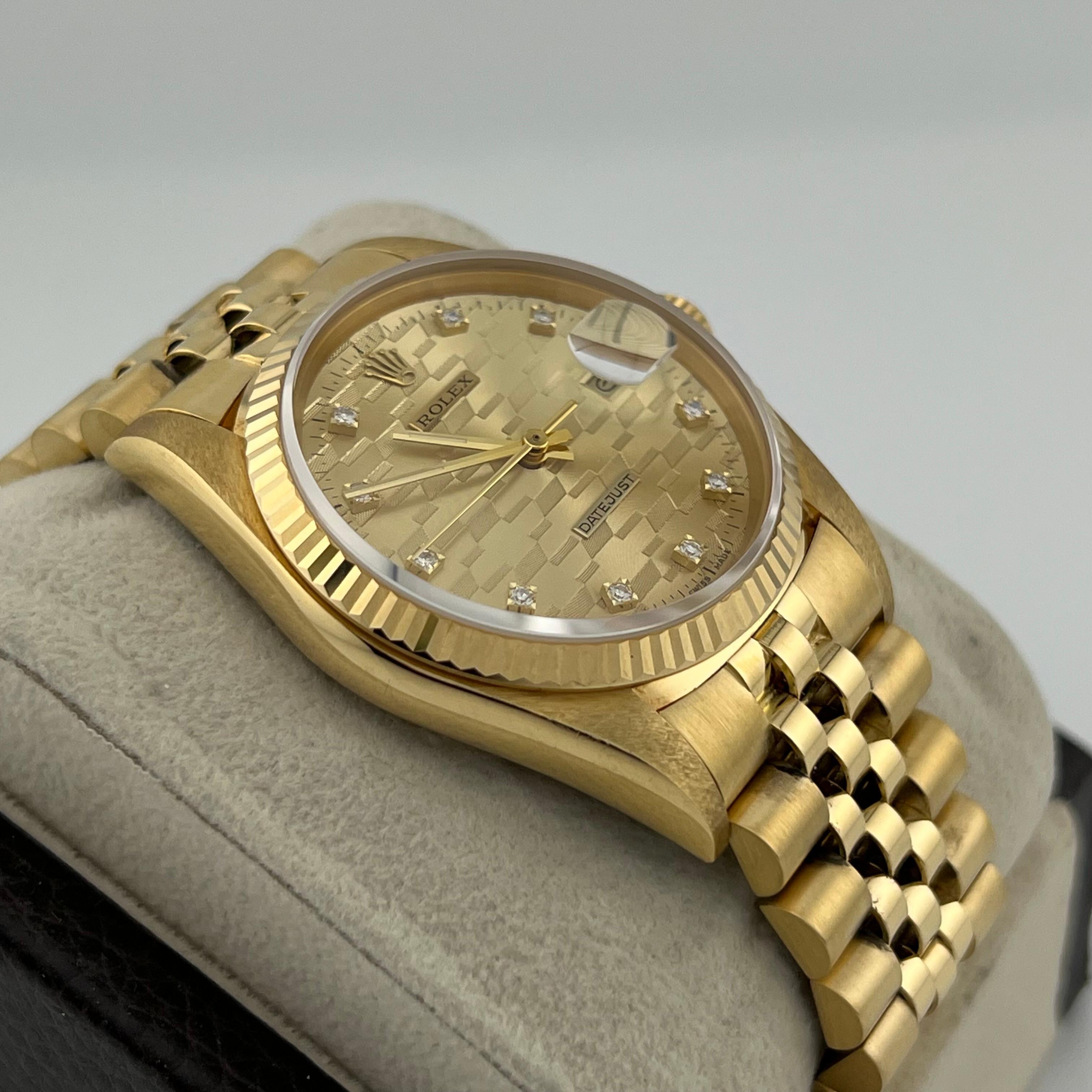 RARE Rolex Datejust DIAMOND CHEVROLET DIAL 16018 18K Yellow Gold Box Paper 36mm 1