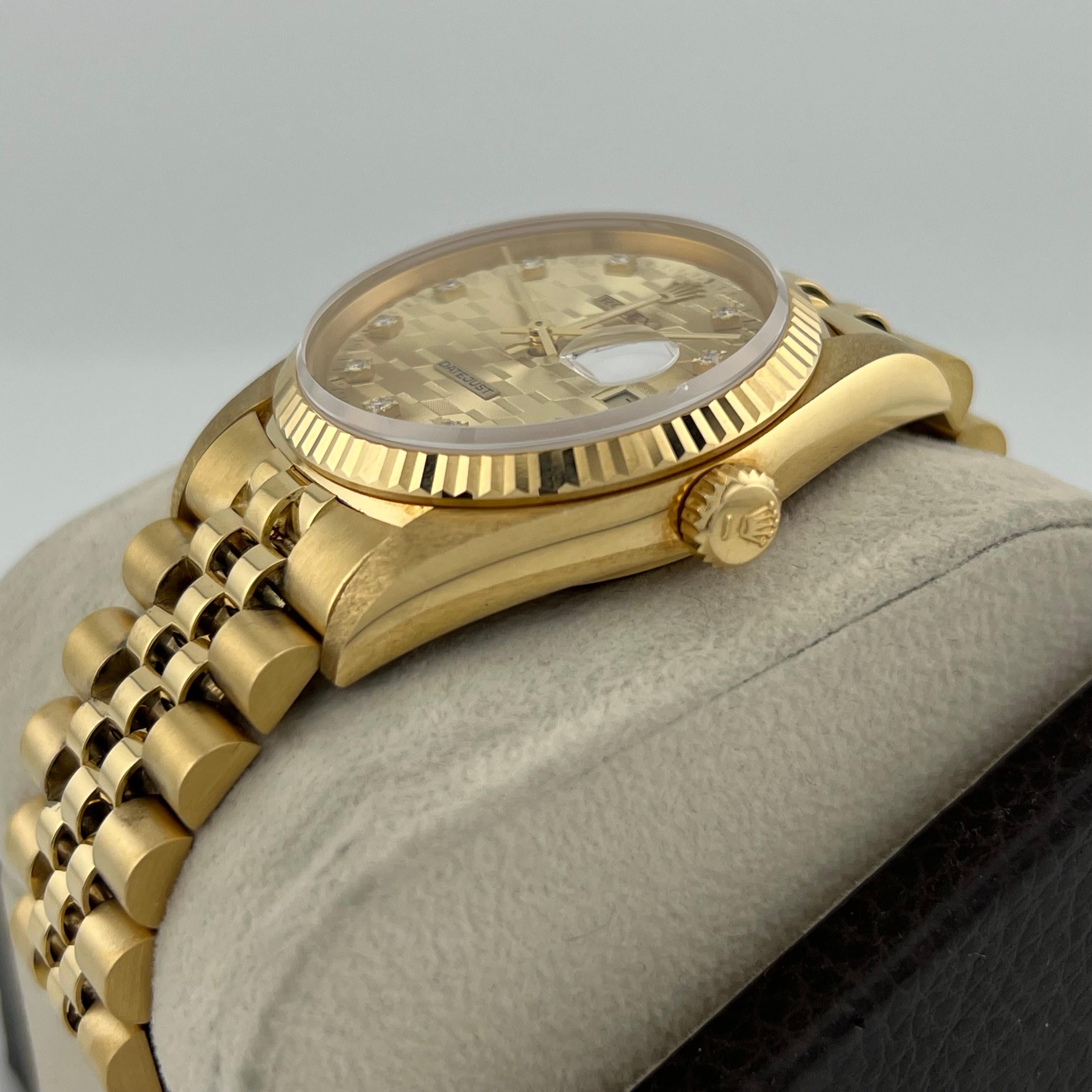 RARE Rolex Datejust DIAMOND CHEVROLET DIAL 16018 18K Yellow Gold Box Paper 36mm 2