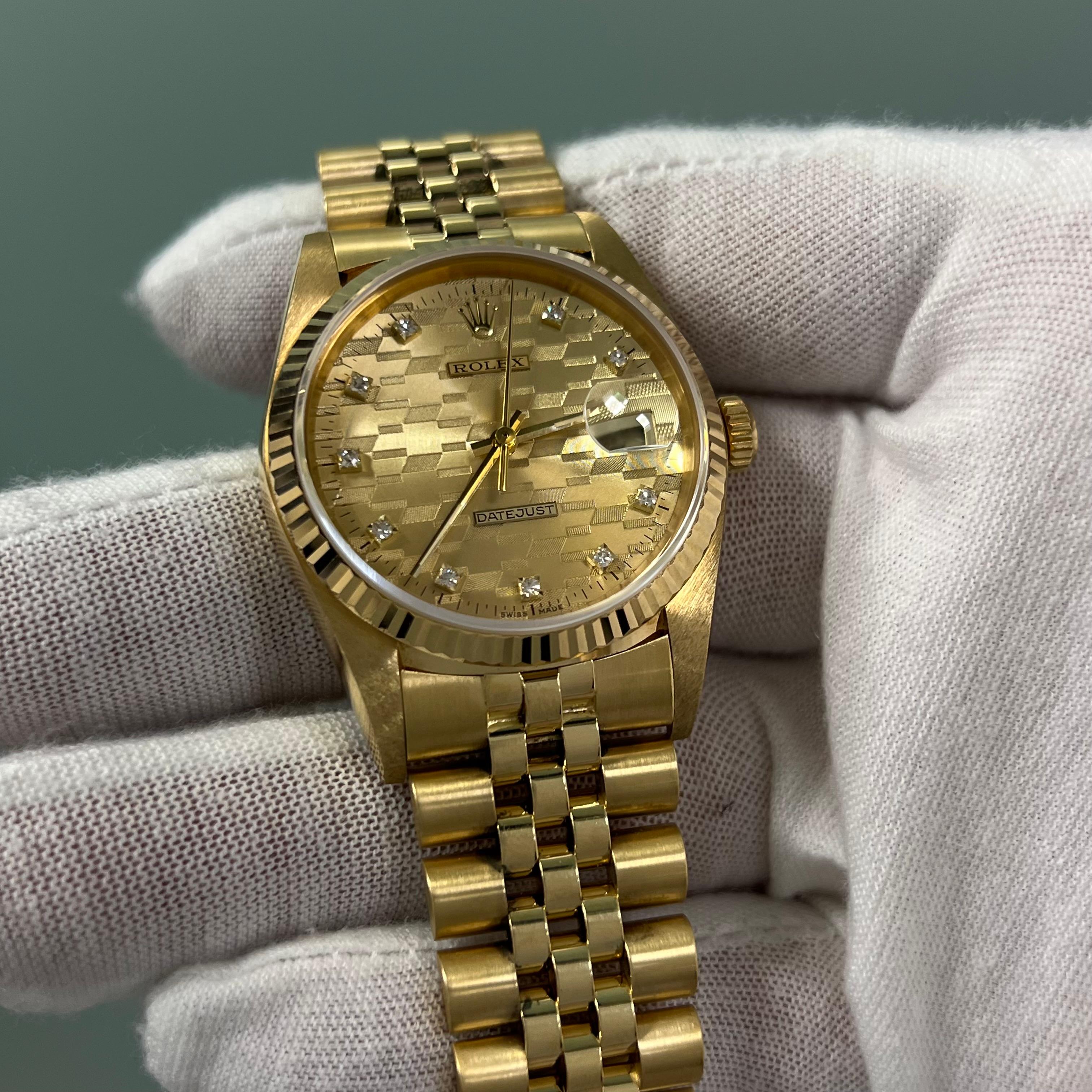 RARE Rolex Datejust DIAMOND CHEVROLET DIAL 16018 18K Yellow Gold Box Paper 36mm 4