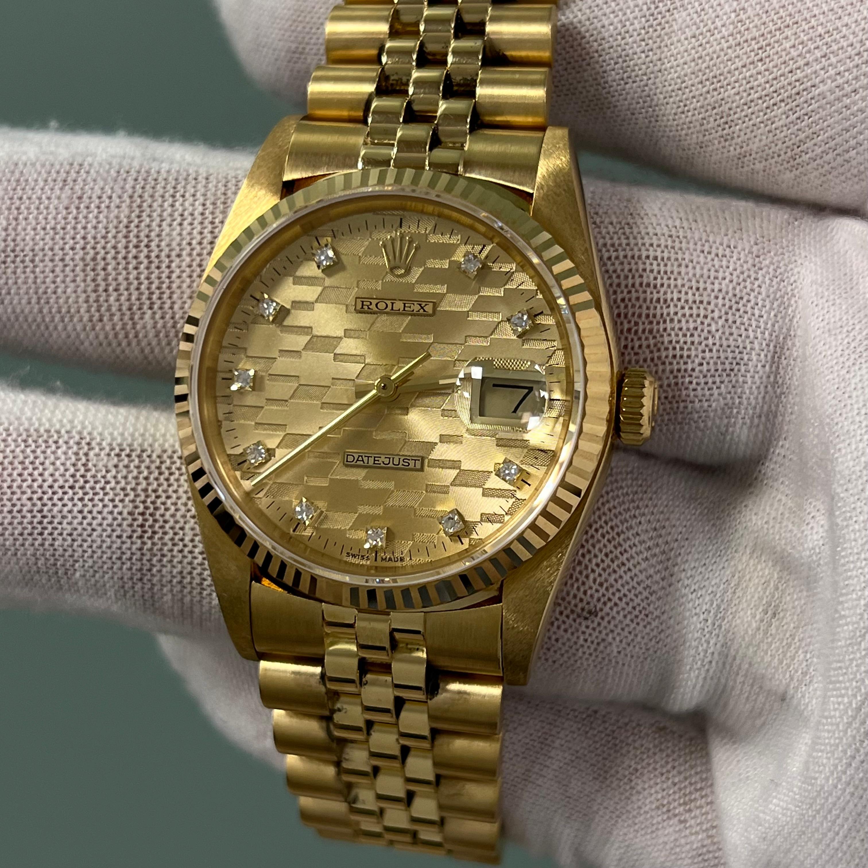 RARE Rolex Datejust DIAMOND CHEVROLET DIAL 16018 18K Yellow Gold Box Paper 36mm 5