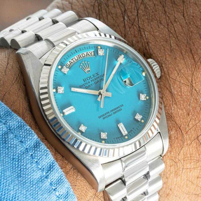 Women's or Men's Rare Rolex Day-Date Turquoise Stella Dial 18039 For Sale